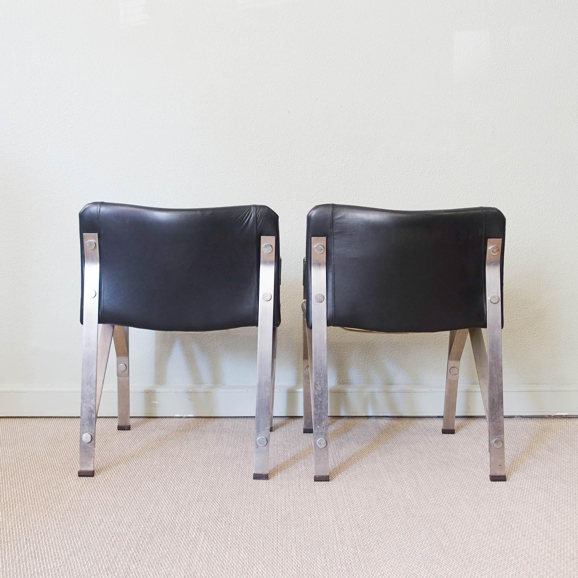 Metal Brutalist Pair of Armchairs by Gilberto Lopes, 1970's