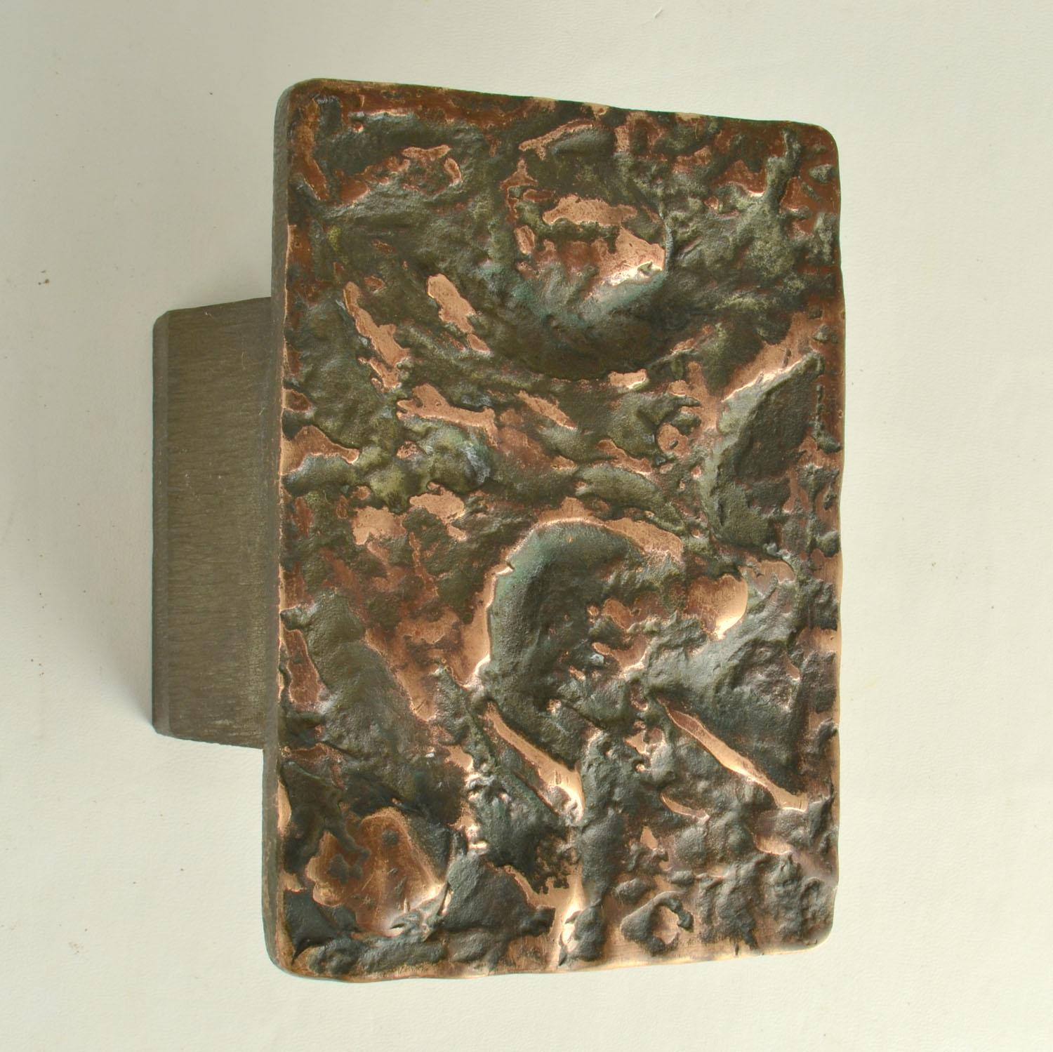 Late 20th Century Brutalist Pair of Bronze Door Handles Push & Pull with Abstract Relief For Sale
