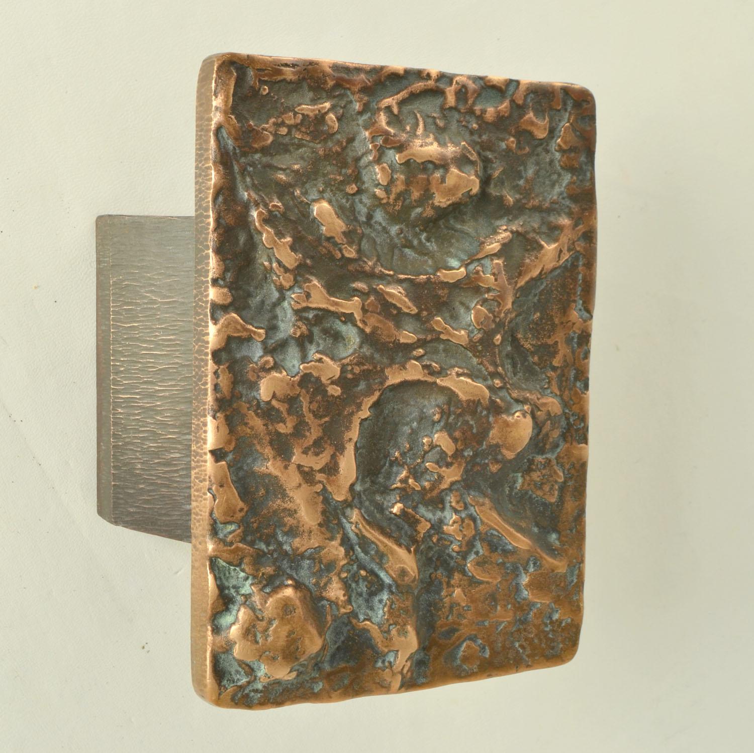 Brutalist Pair of Bronze Door Handles Push & Pull with Abstract Relief For Sale 1