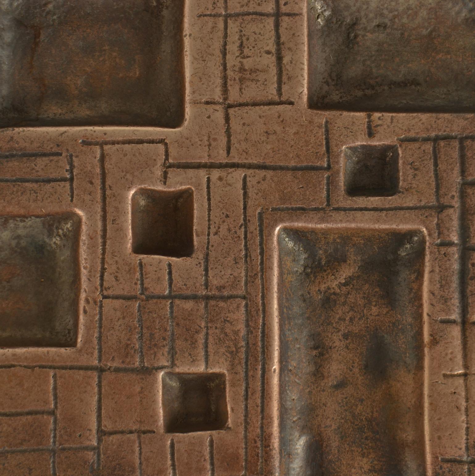 Paar rechteckige brutalistische Bronze-Türgriffe zum Drücken und Ziehen in geometrischem Relief, Brutalismus (Ende des 20. Jahrhunderts) im Angebot