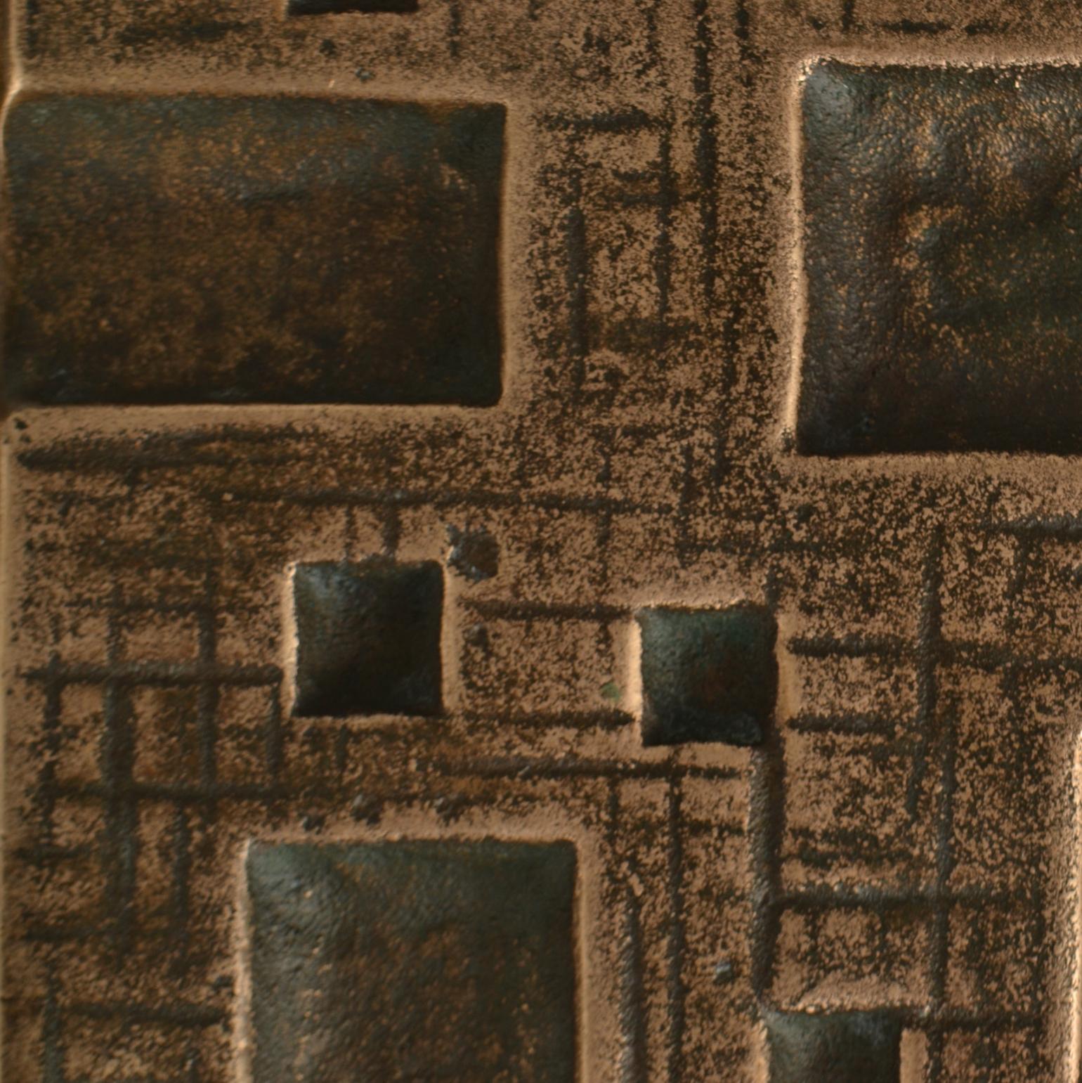 Bronze Paire brutaliste de poignées de porte rectangulaires en bronze en relief géométrique en vente