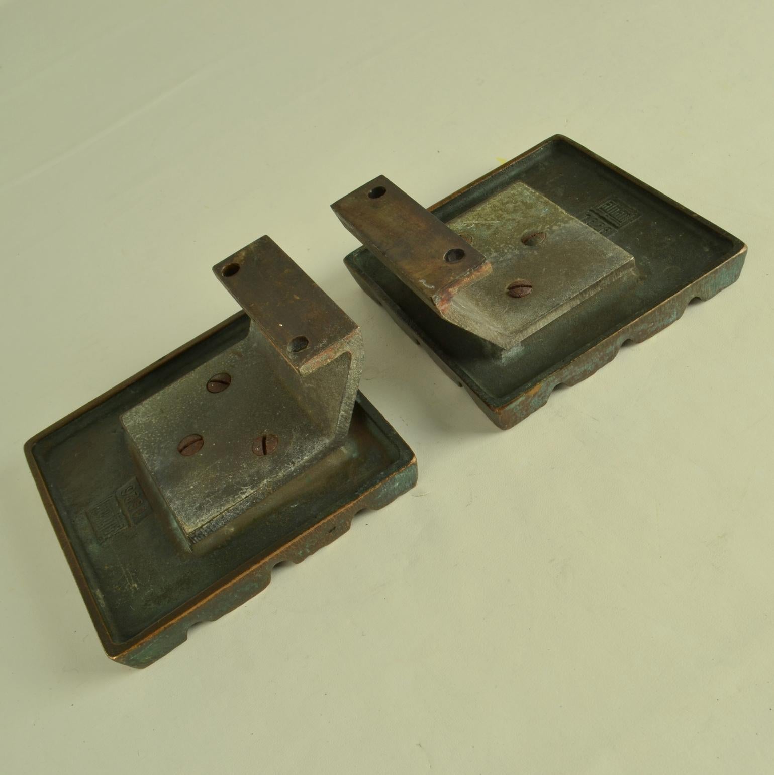 Late 20th Century Brutalist Pair of Bronze Square Push Pull Door Handles with Geometric Relief For Sale