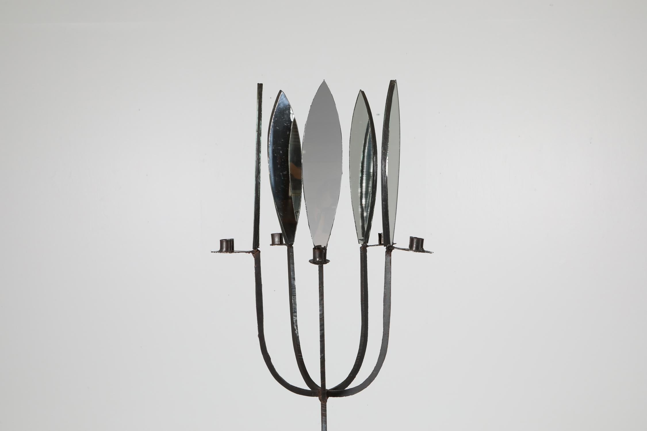 Brutalist Pair of Candelabras with Mirrors 1