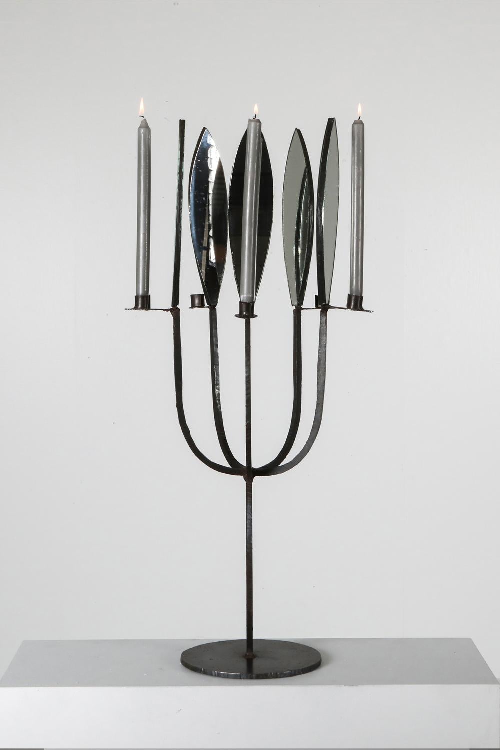 Brutalist Pair of Candelabras with Mirrors 2