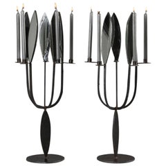 Brutalist Pair of Candelabras with Mirrors