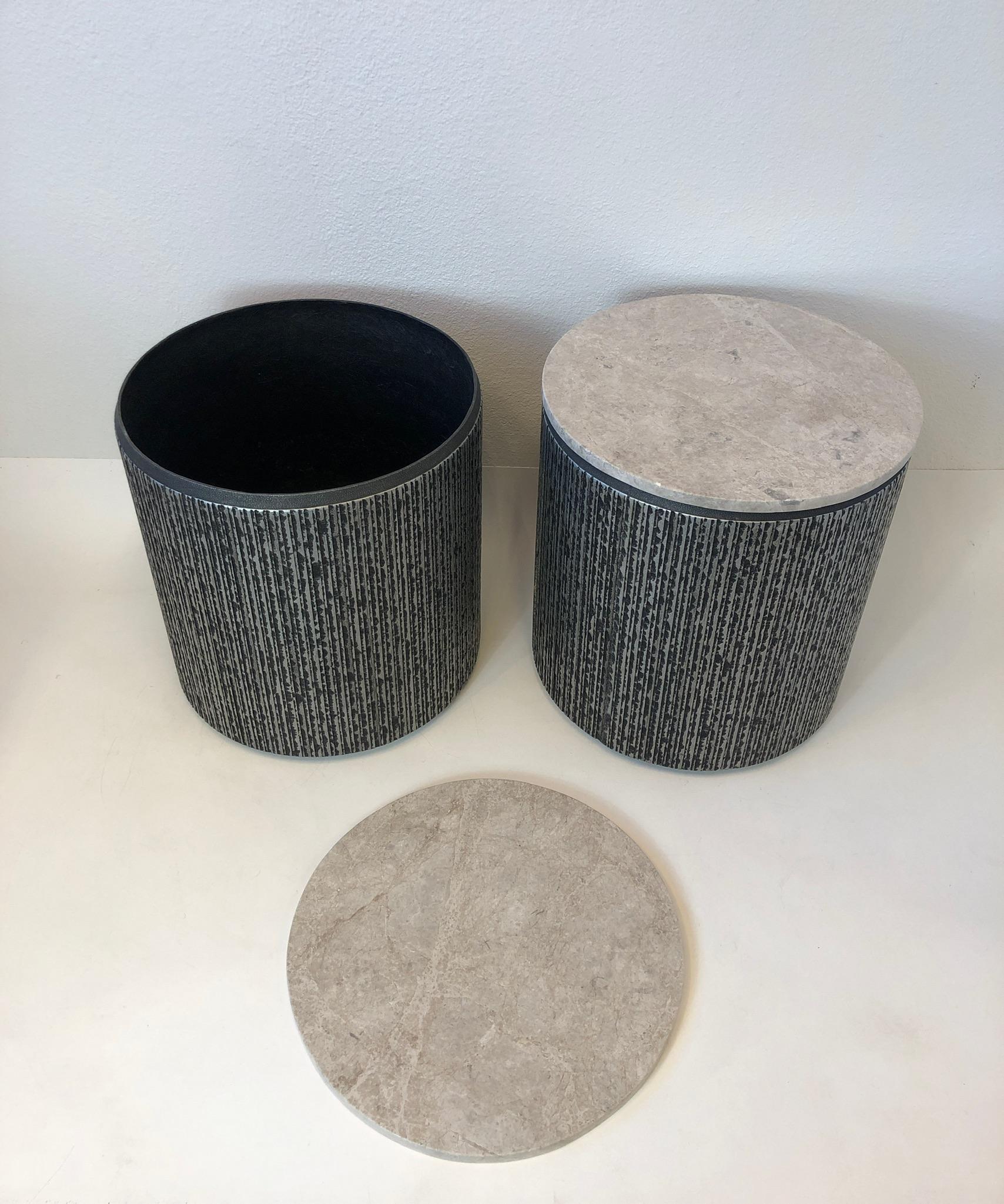 Brutalist Pair of Drum Side Table by Form and Surfaces for Steve Chase 1