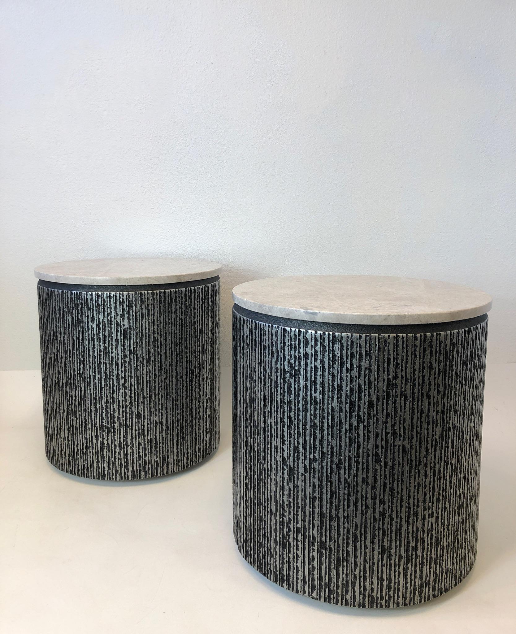 American Brutalist Pair of Drum Side Table by Form and Surfaces for Steve Chase