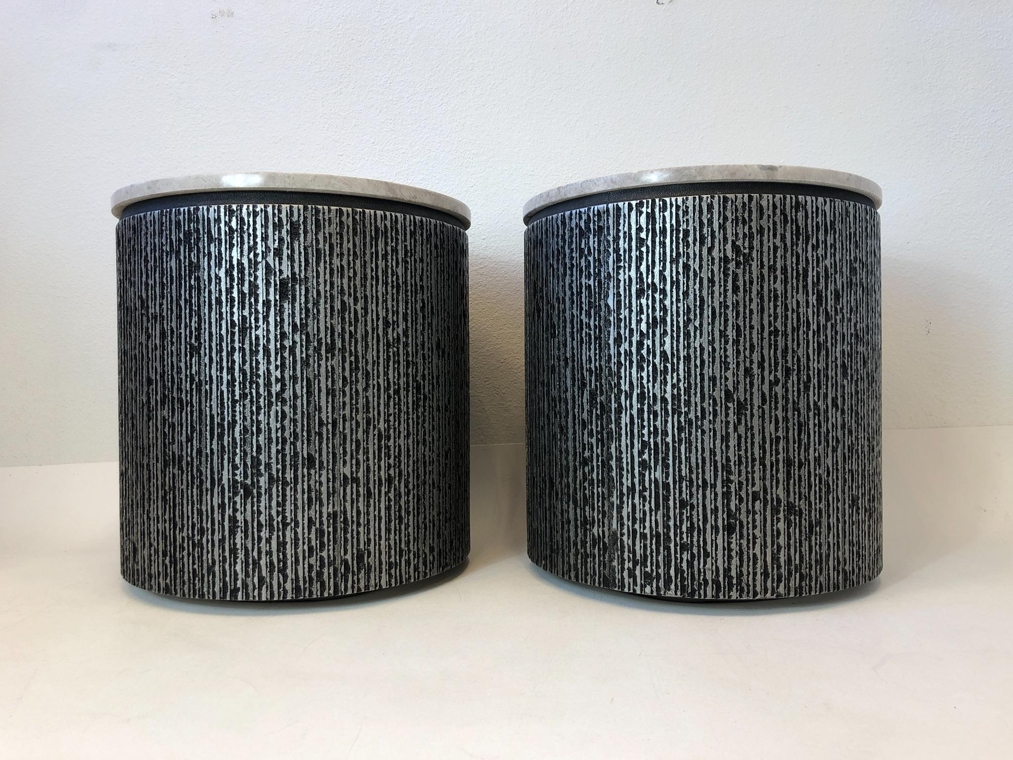 Brutalist Pair of Drum Side Table by Form and Surfaces for Steve Chase In Excellent Condition In Palm Springs, CA