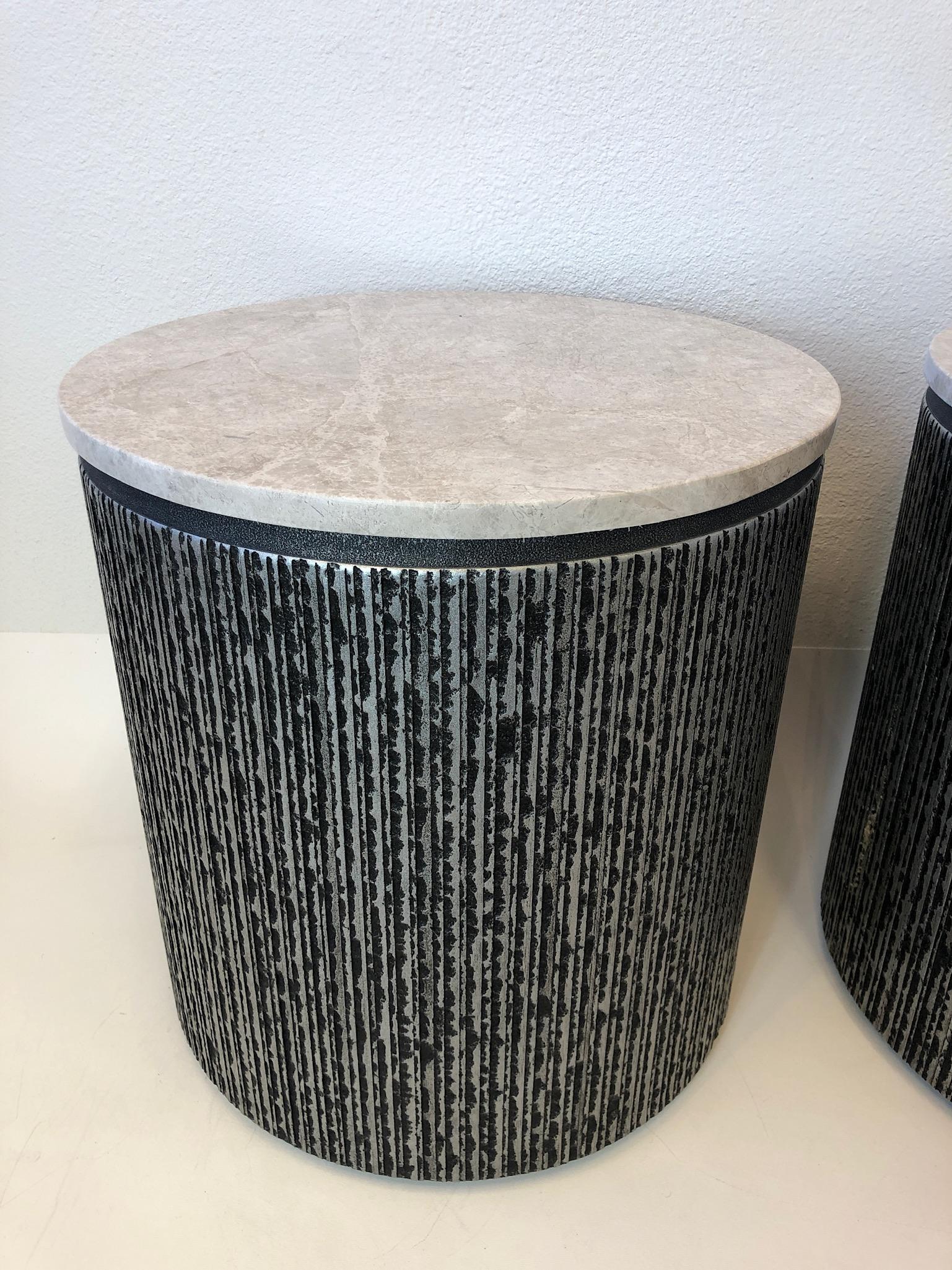 Fiberglass Brutalist Pair of Drum Side Table by Form and Surfaces for Steve Chase