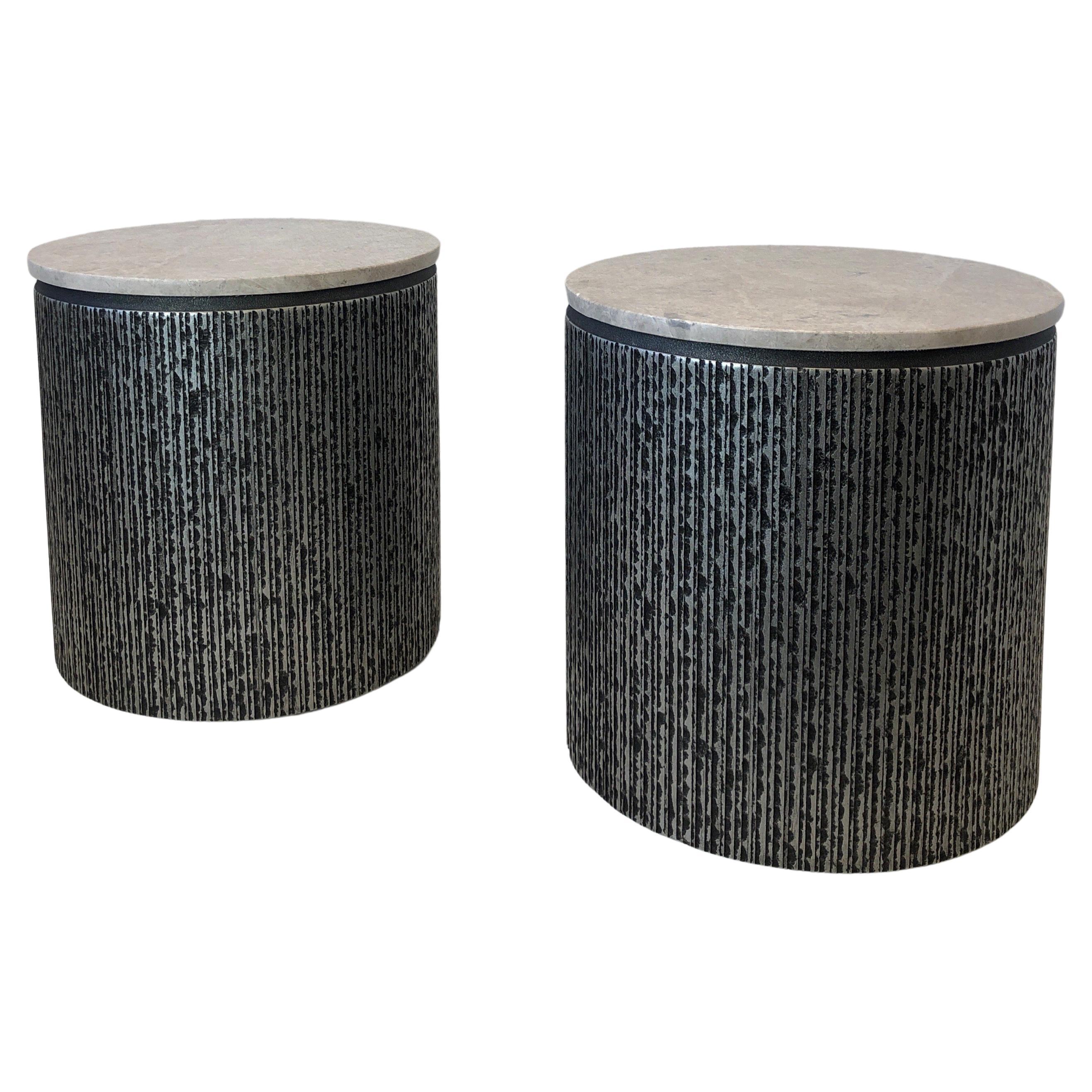 Brutalist Pair of Drum Side Table by Form and Surfaces for Steve Chase