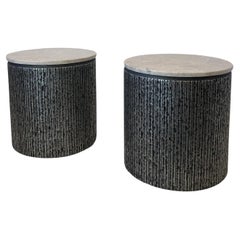 Vintage Brutalist Pair of Drum Side Table by Form and Surfaces for Steve Chase