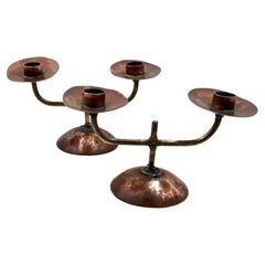 Brutalist Pair of Hand Hammered Copper & Brass Candle holders