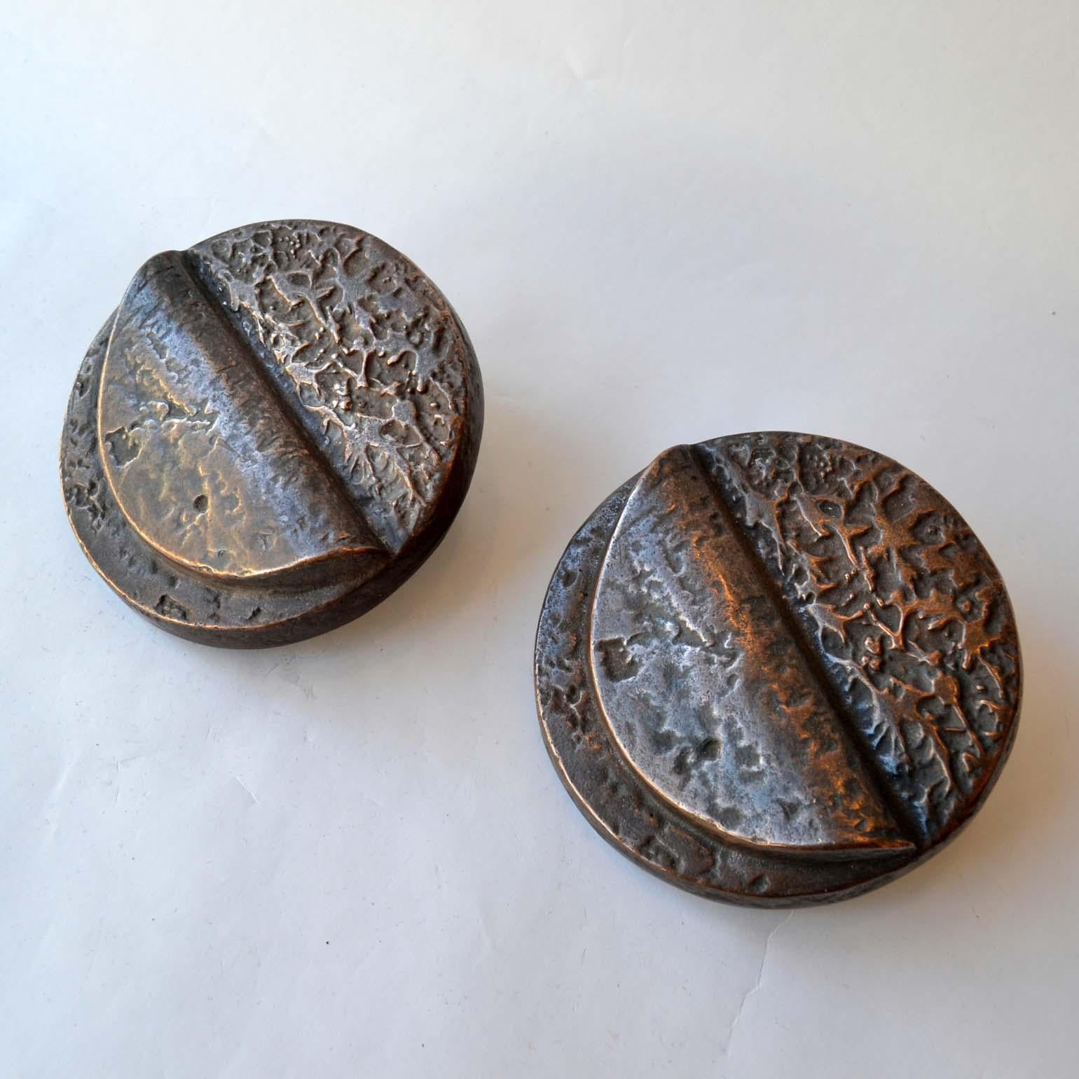 Late 20th Century Brutalist Pair of Round Bronze Brutalist Push and Pull 1970s Door Handles