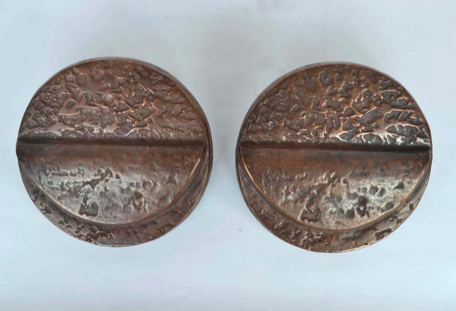 Pair of Round Bronze Brutalist Push and Pull Door Handles 4