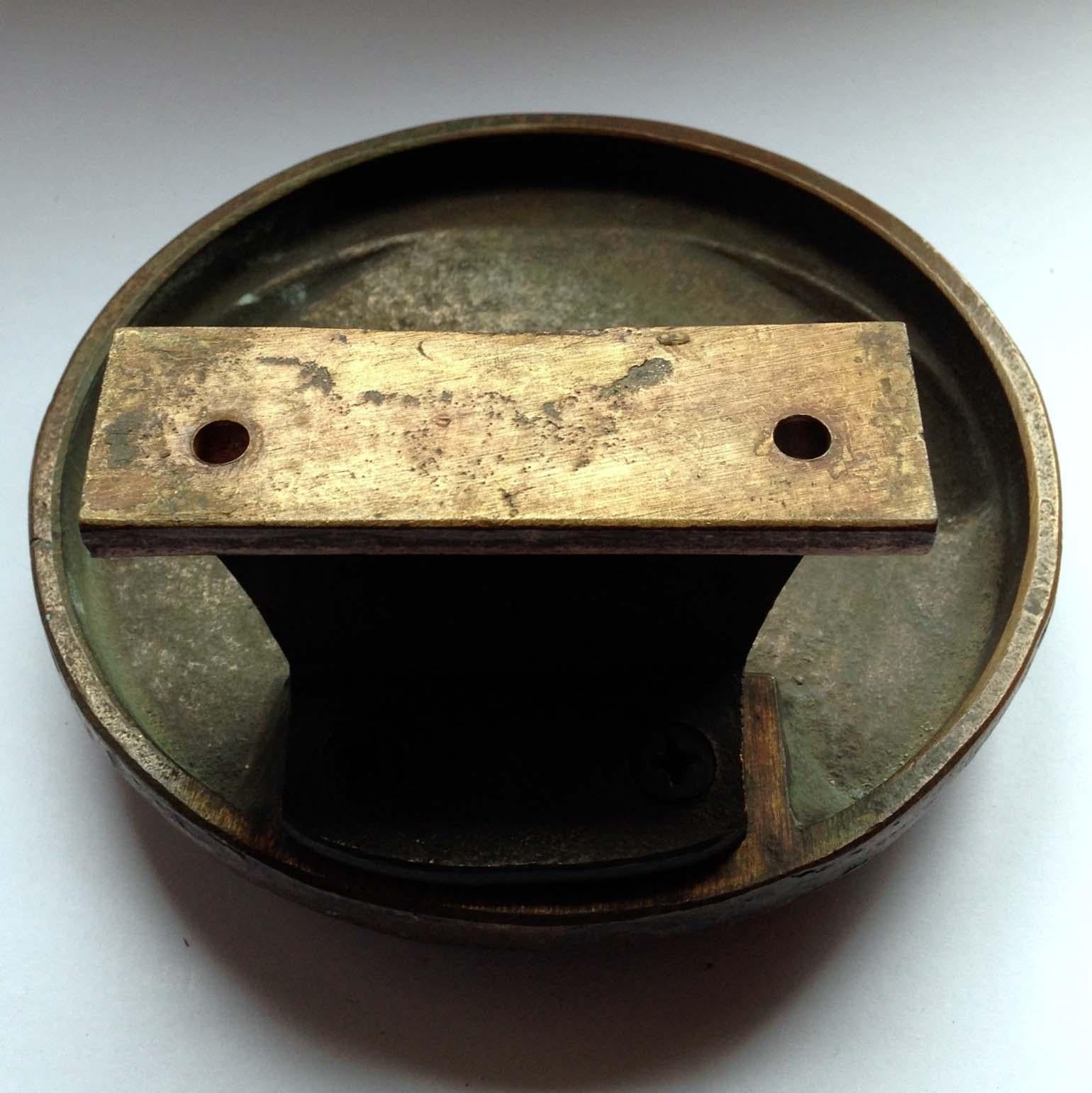 Brutalist Pair of Round Bronze Brutalist Push and Pull 1970s Door Handles 6