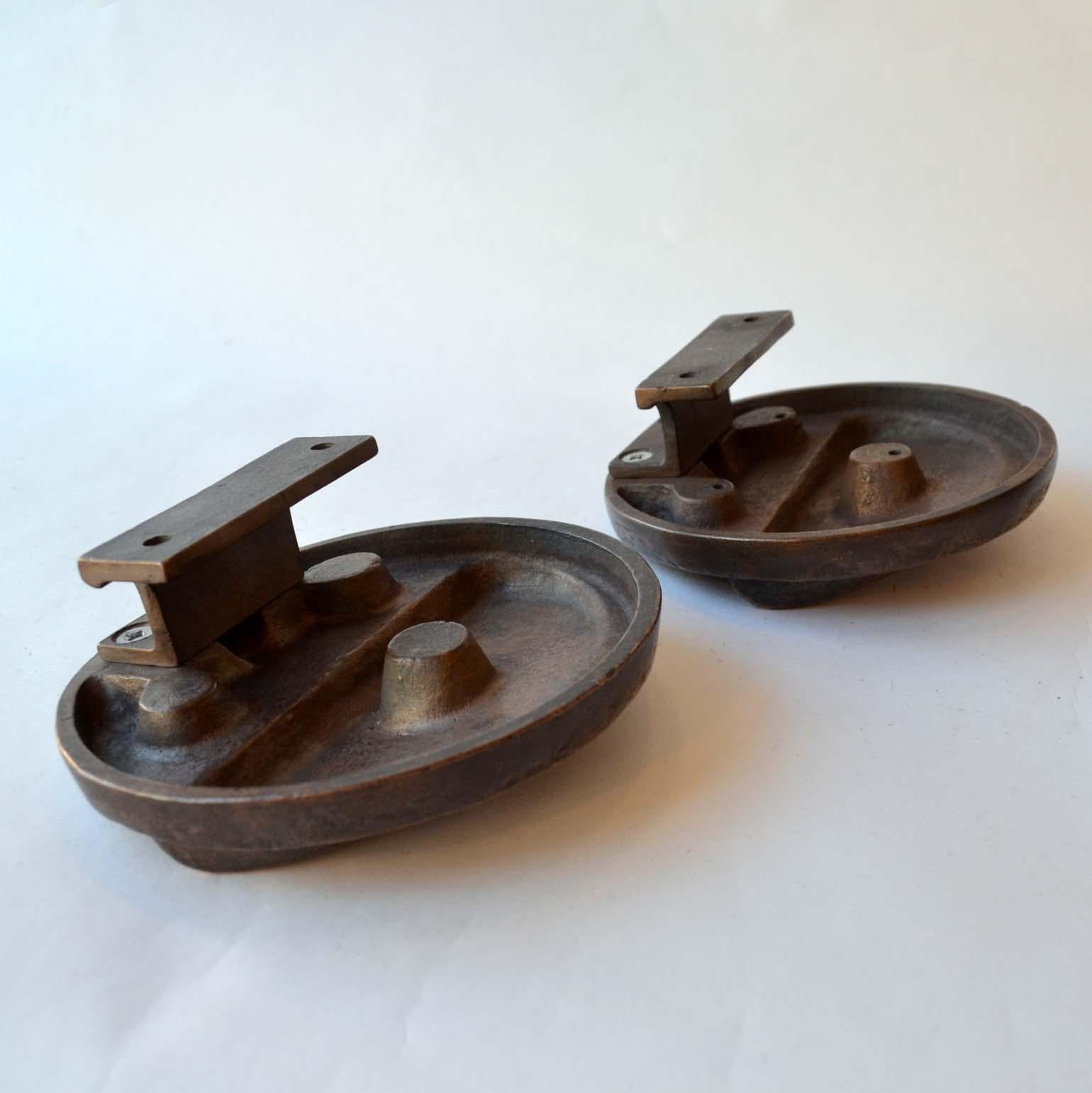Brutalist Pair of Round Bronze Brutalist Push and Pull 1970s Door Handles 9