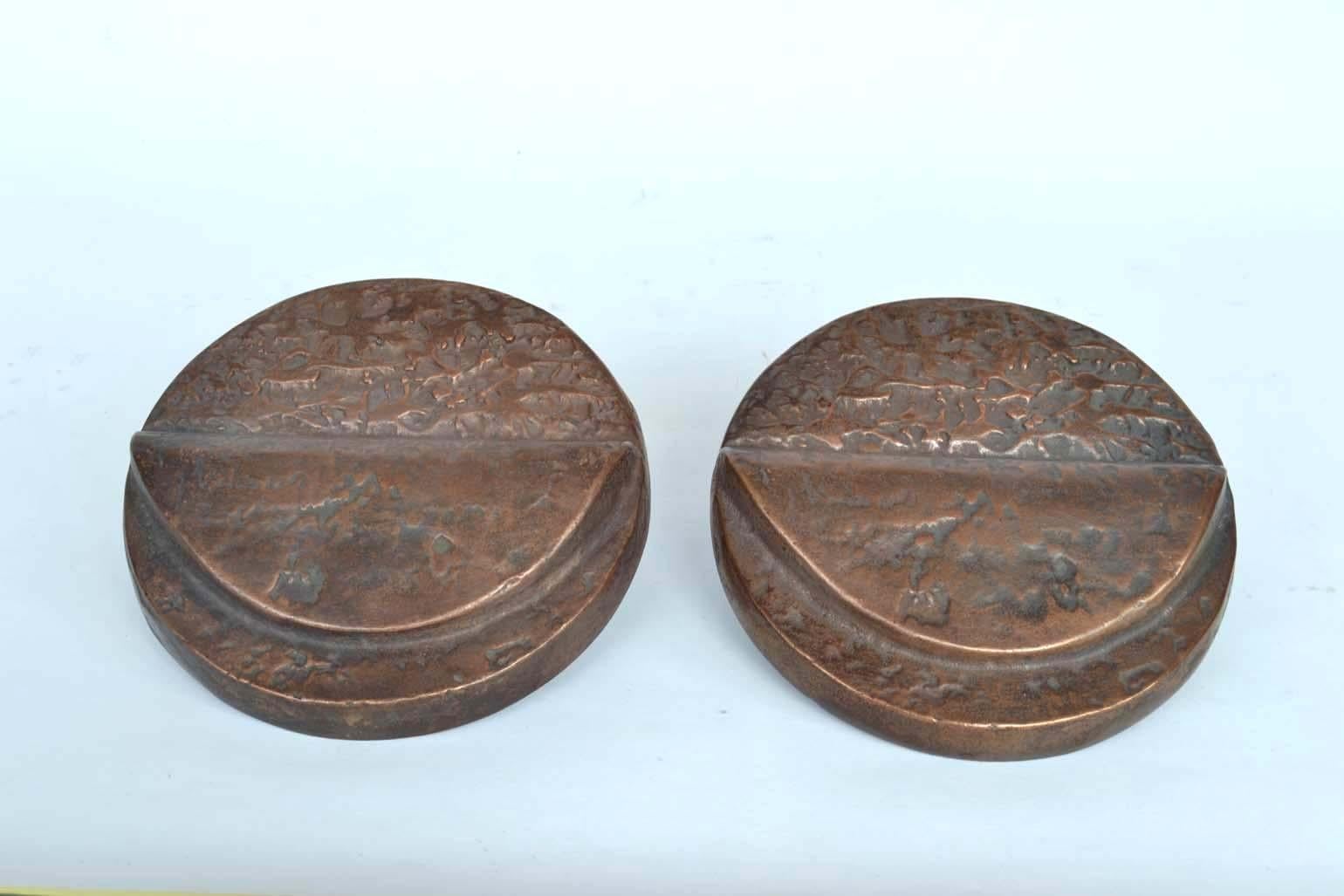 Brutalist Pair of Round Bronze Brutalist Push and Pull 1970s Door Handles 2