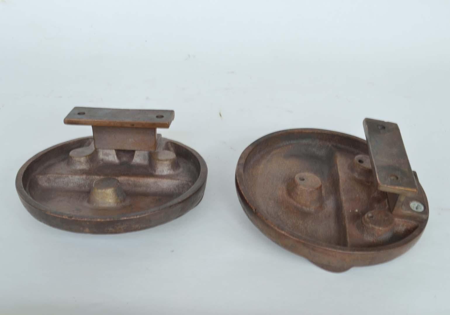 Brutalist Pair of Round Bronze Brutalist Push and Pull 1970s Door Handles 8