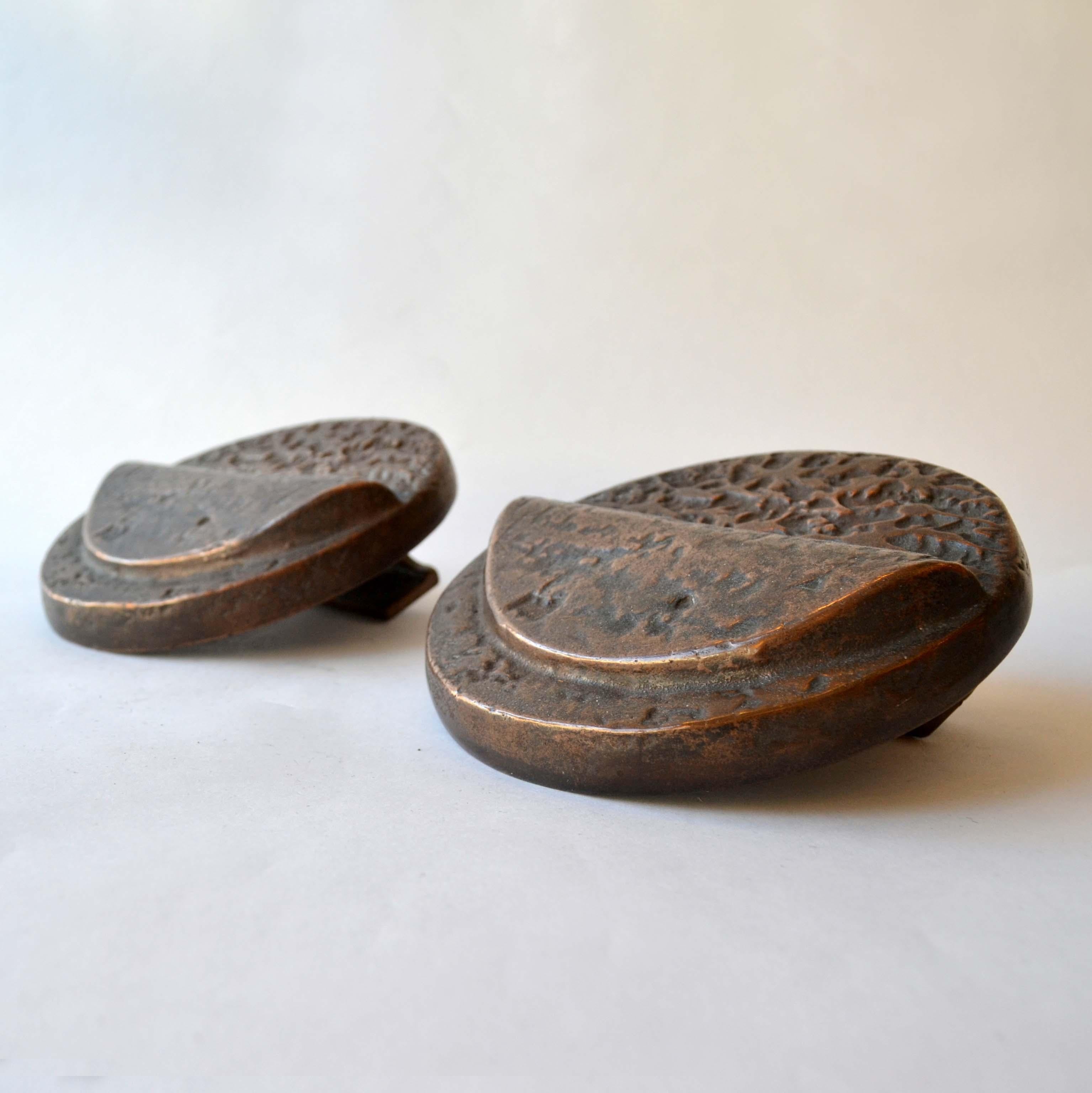 Brutalist Pair of Round Bronze Brutalist Push and Pull 1970s Door Handles 4