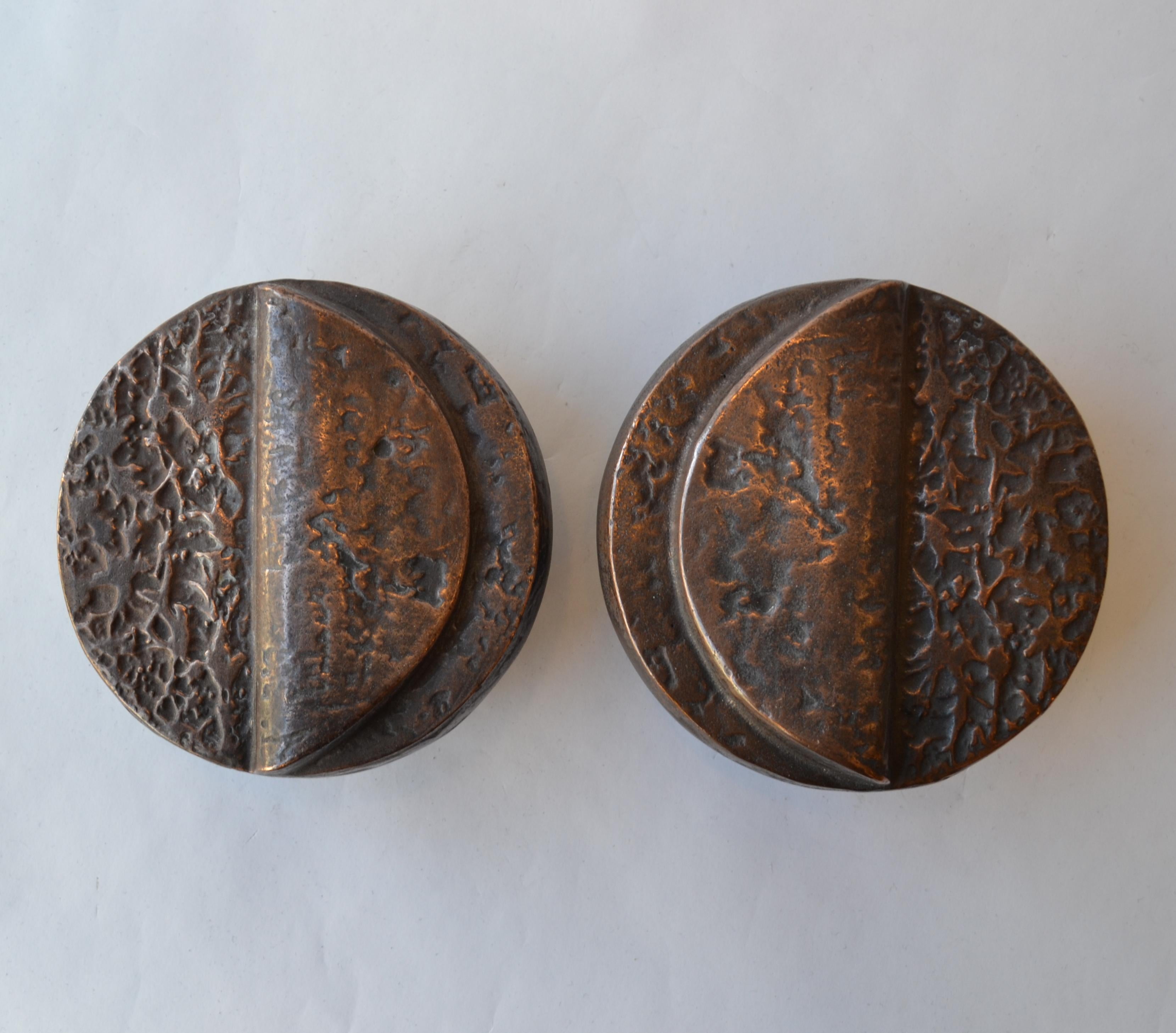 Brutalist Pair of Round Bronze Brutalist Push and Pull 1970s Door Handles 1