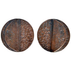 Brutalist Pair of Round Bronze Brutalist Push and Pull 1970s Door Handles