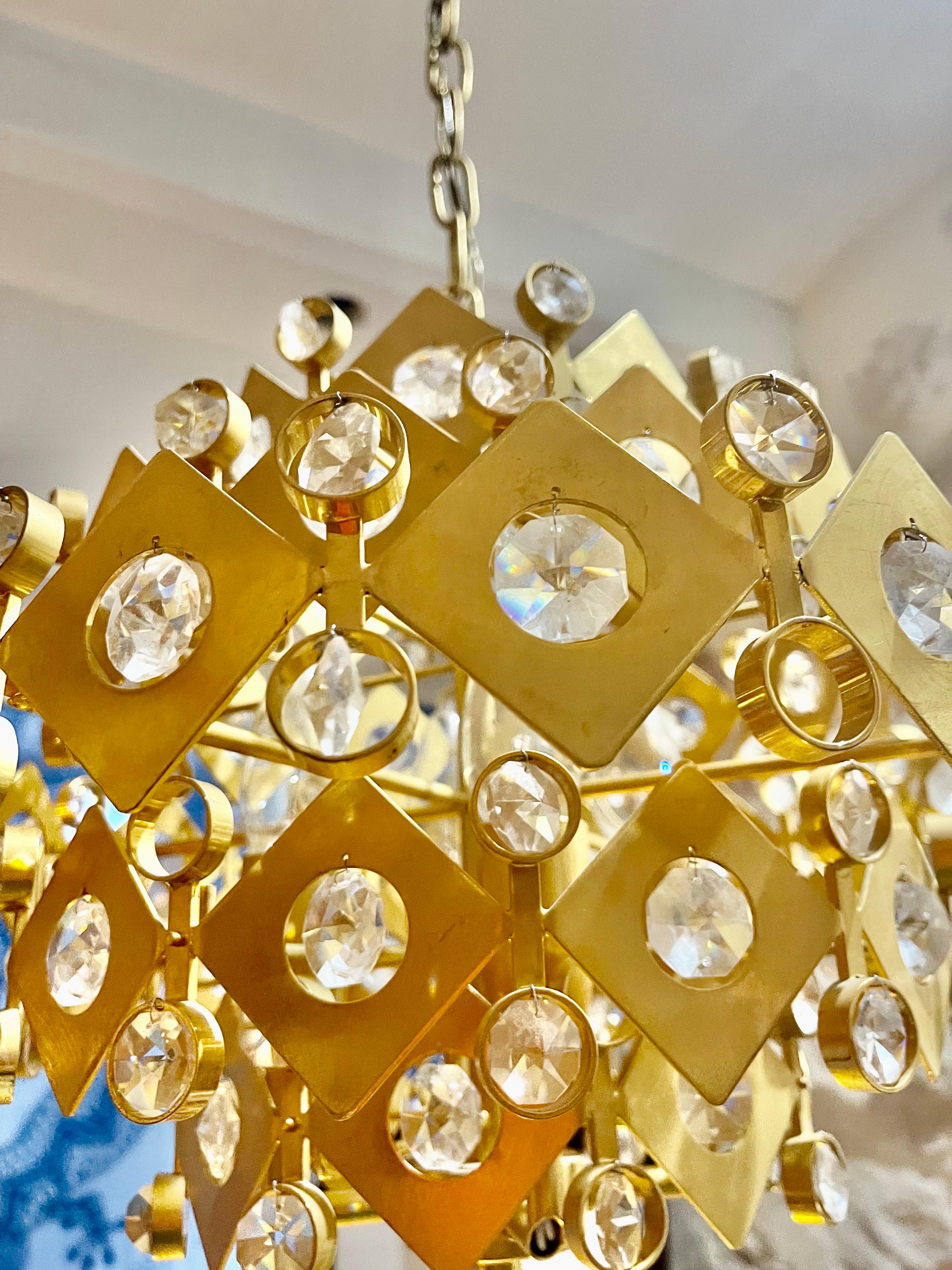 Brass Brutalist Palwa cristal and gilt gold , 1960s For Sale