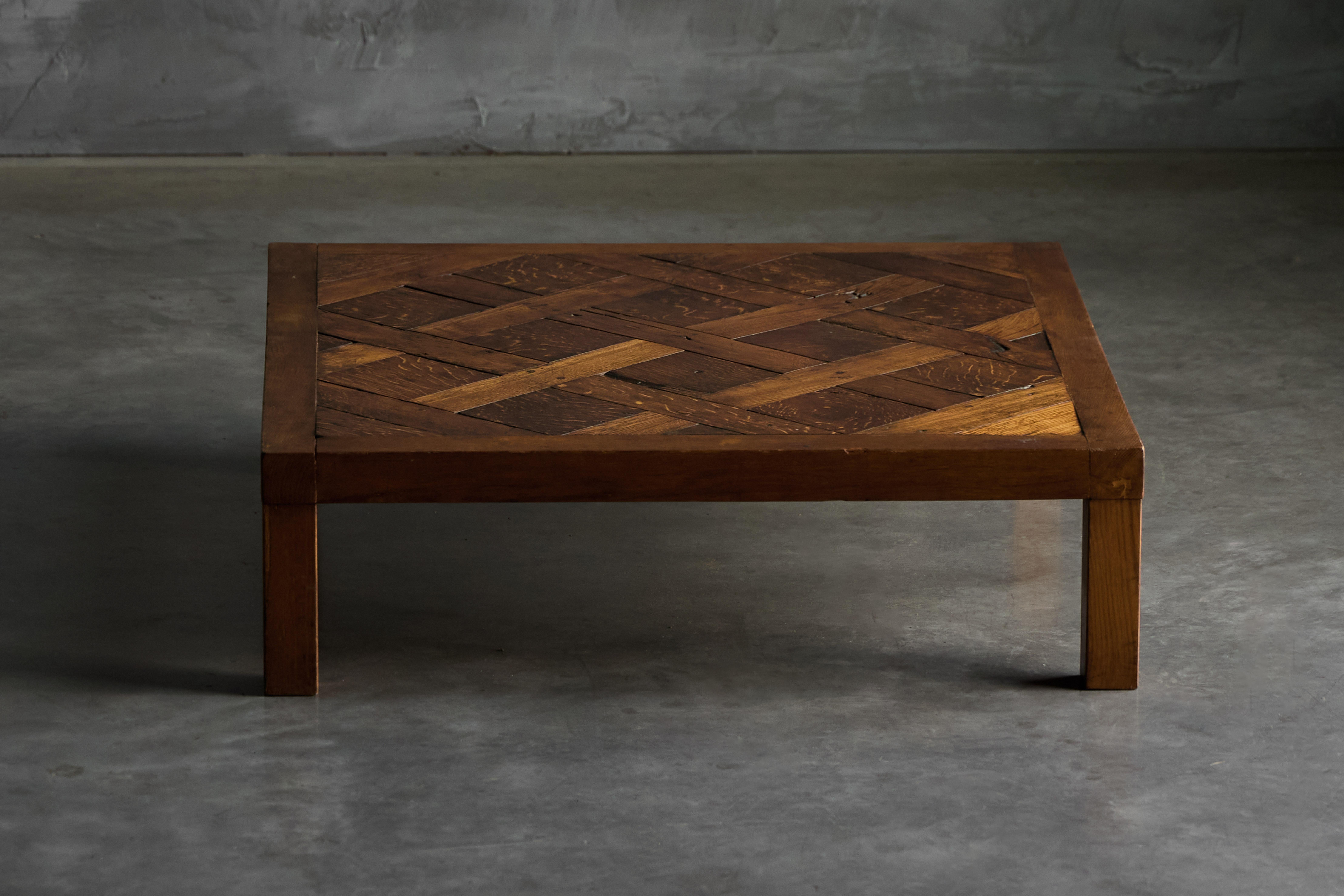 Brutalist Parquet Coffee Table, France, 1970s For Sale 4
