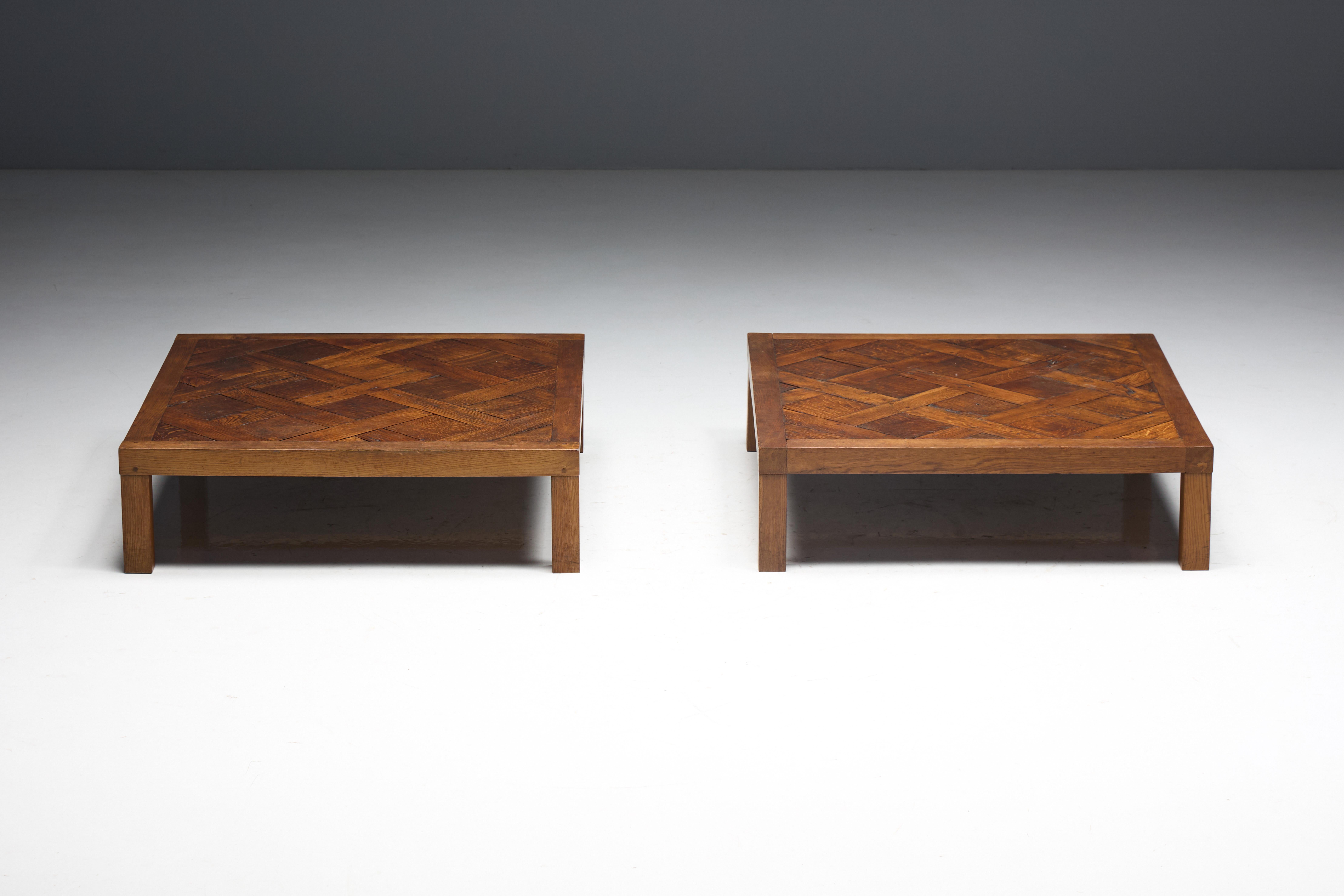 Brutalist Parquet Coffee Table, France, 1970s For Sale 8