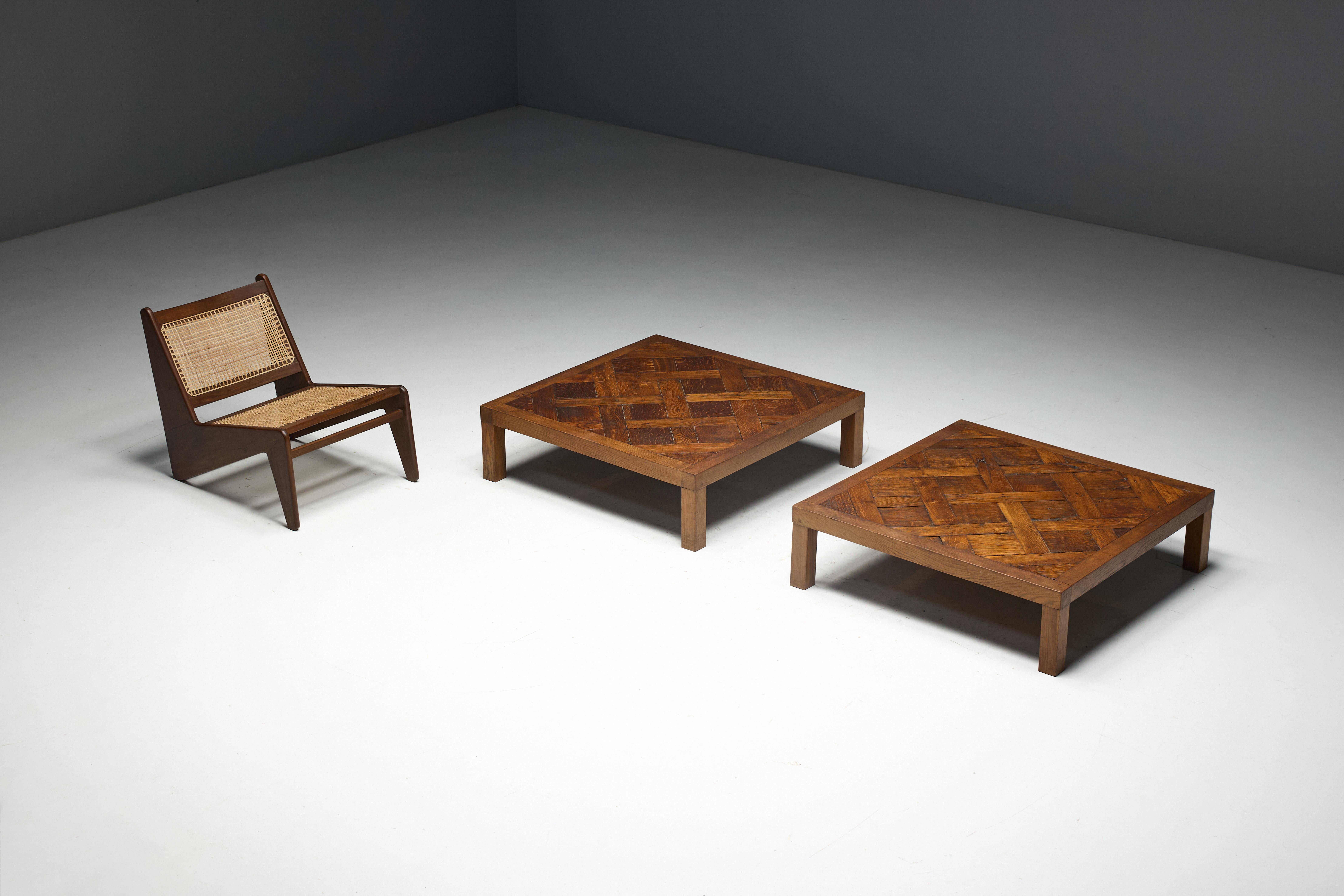 Brutalist Parquet Coffee Table, France, 1970s For Sale 9