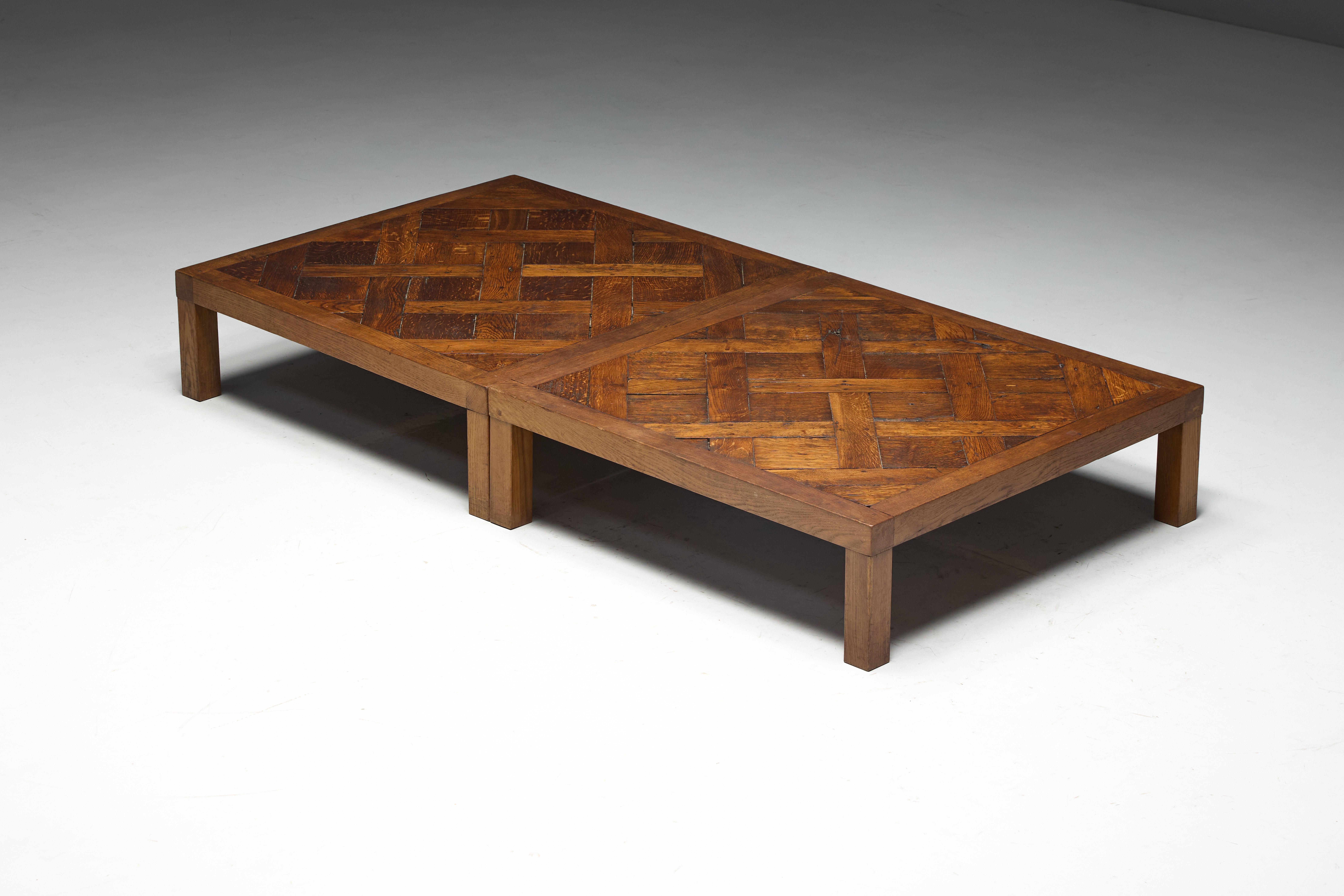 Brutalist Parquet Coffee Table, France, 1970s For Sale 10