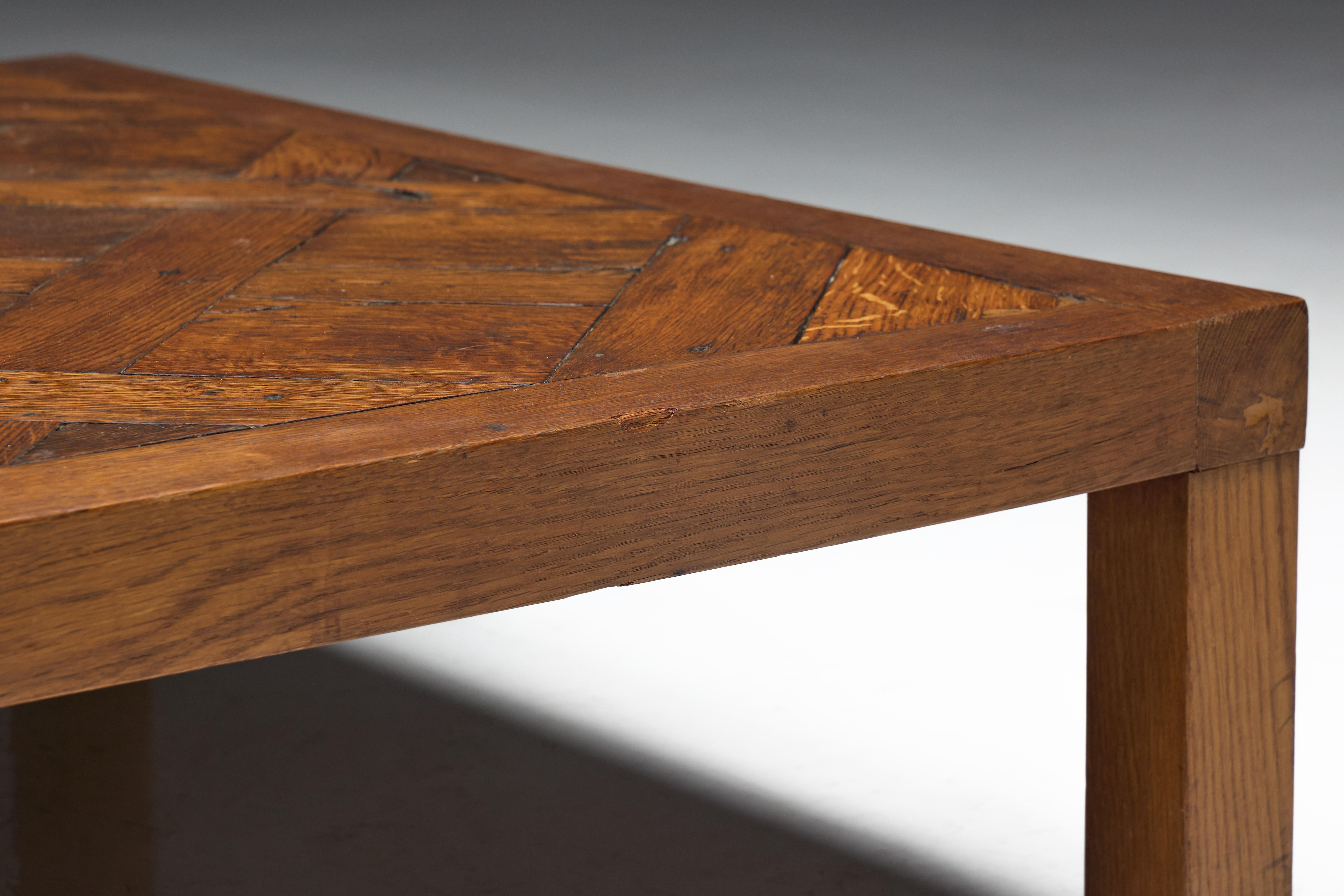 Brutalist Parquet Coffee Table, France, 1970s For Sale 12