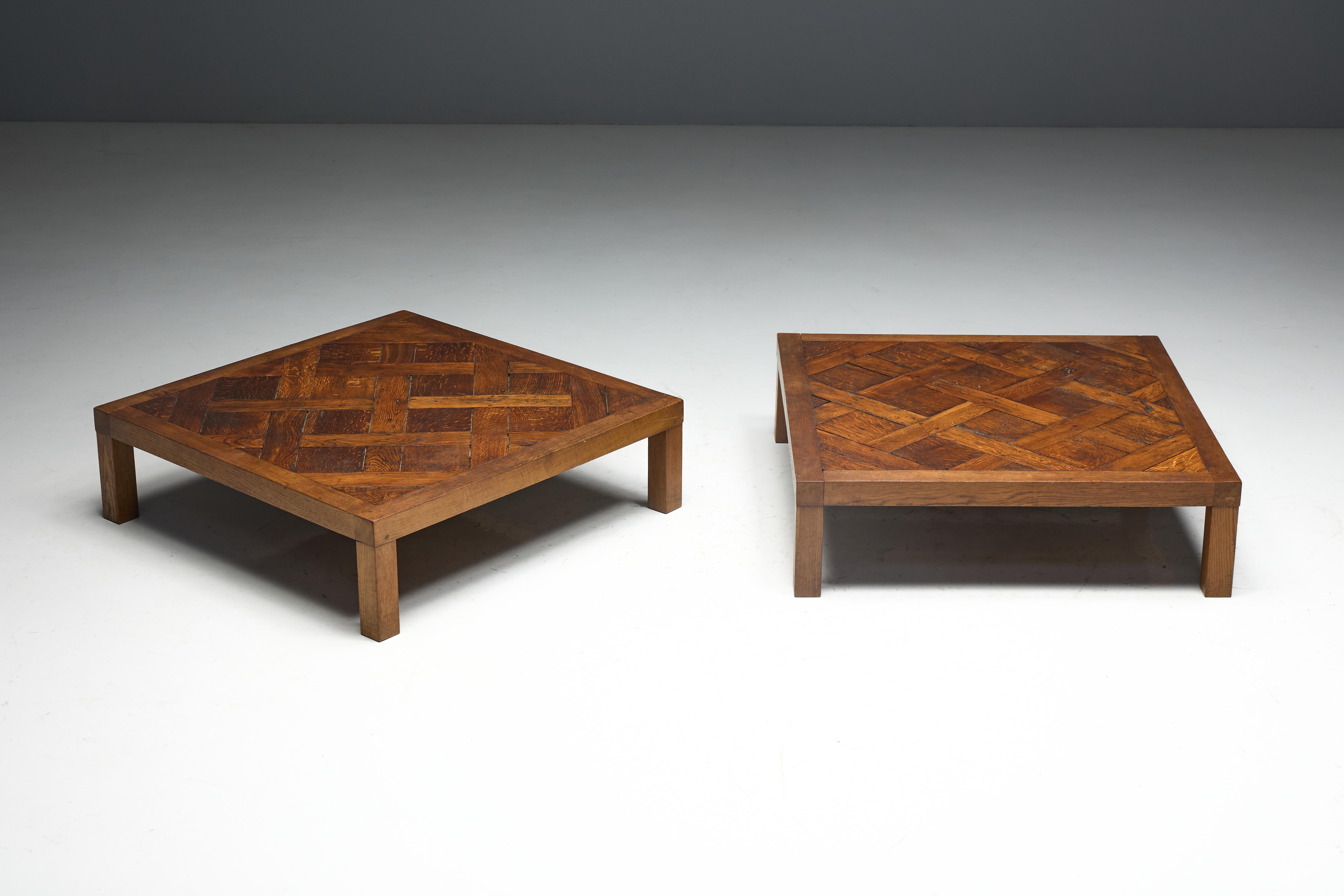 Brutalist Parquet Coffee Table, France, 1970s For Sale 13