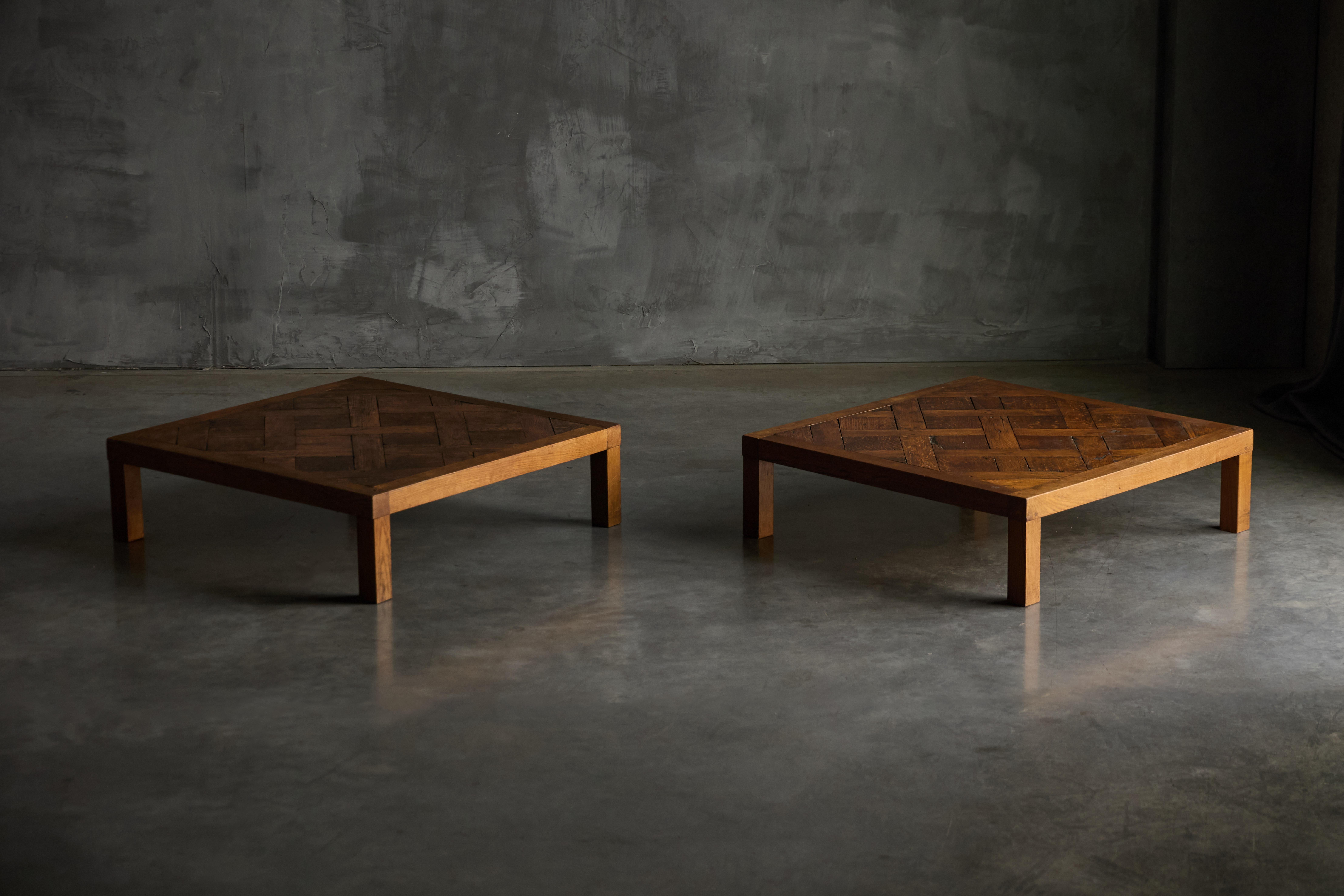 French Brutalist Parquet Coffee Table, France, 1970s For Sale