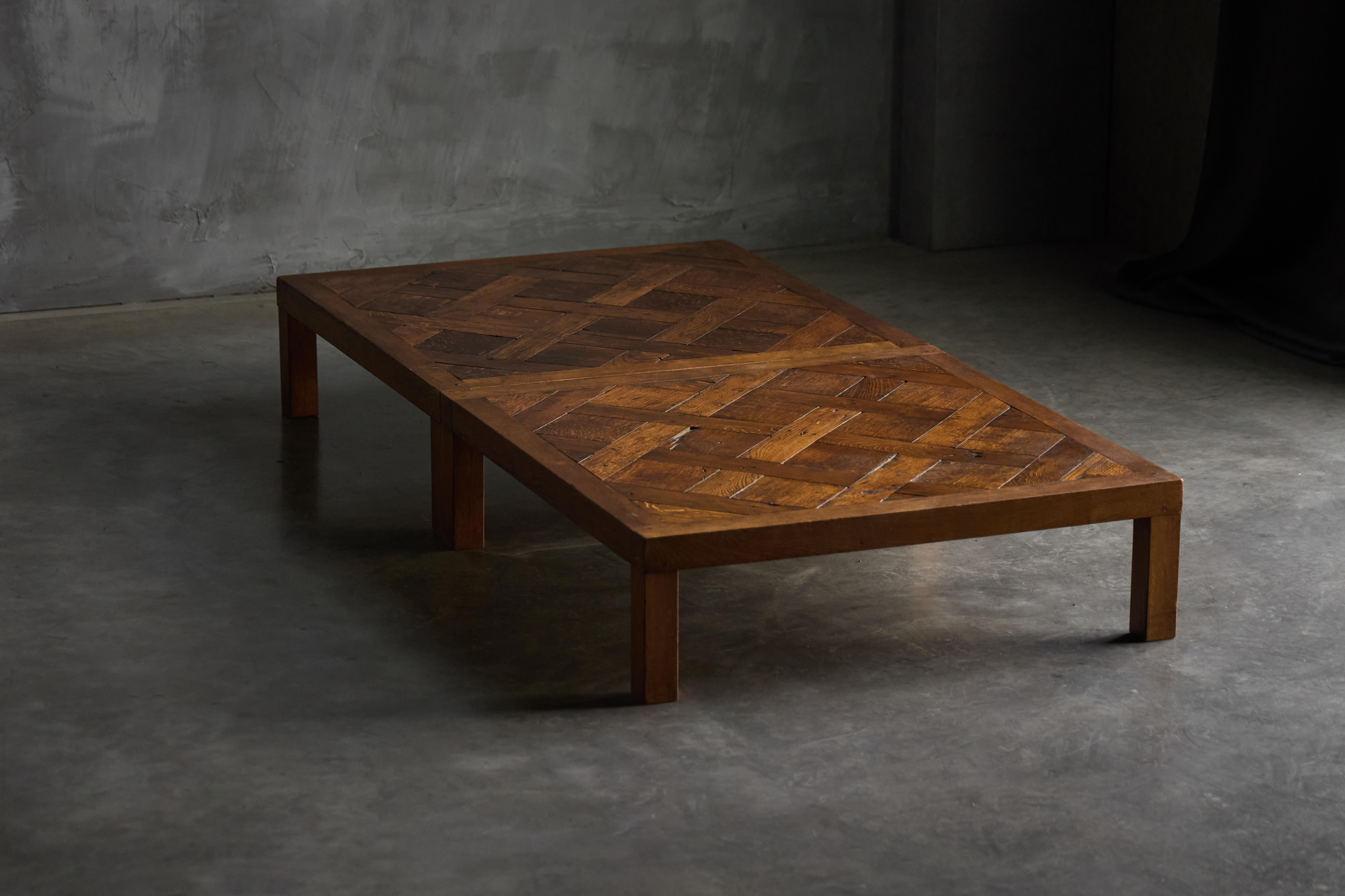 Late 20th Century Brutalist Parquet Coffee Table, France, 1970s For Sale