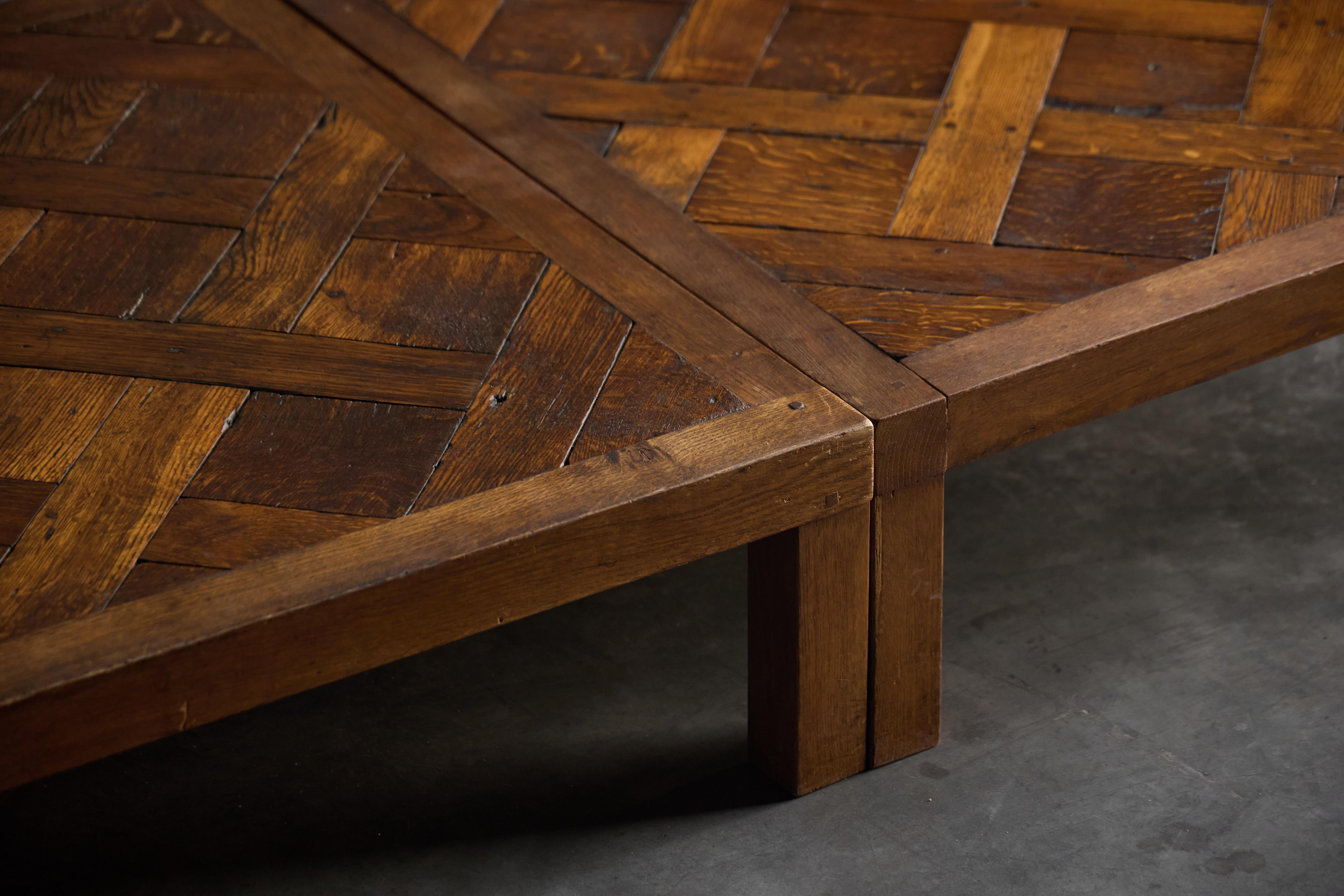 Wood Brutalist Parquet Coffee Table, France, 1970s For Sale