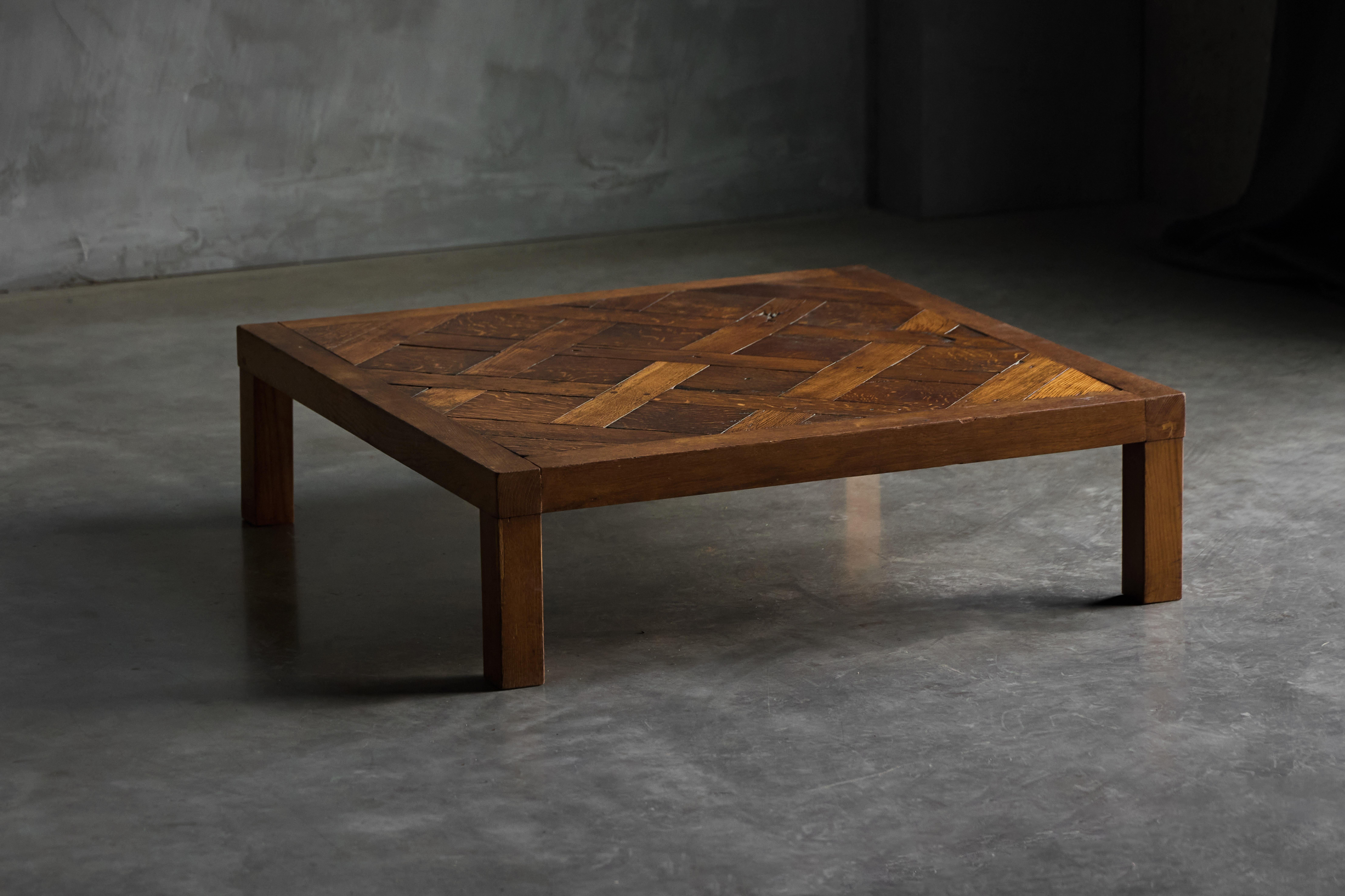 Brutalist Parquet Coffee Table, France, 1970s For Sale 1