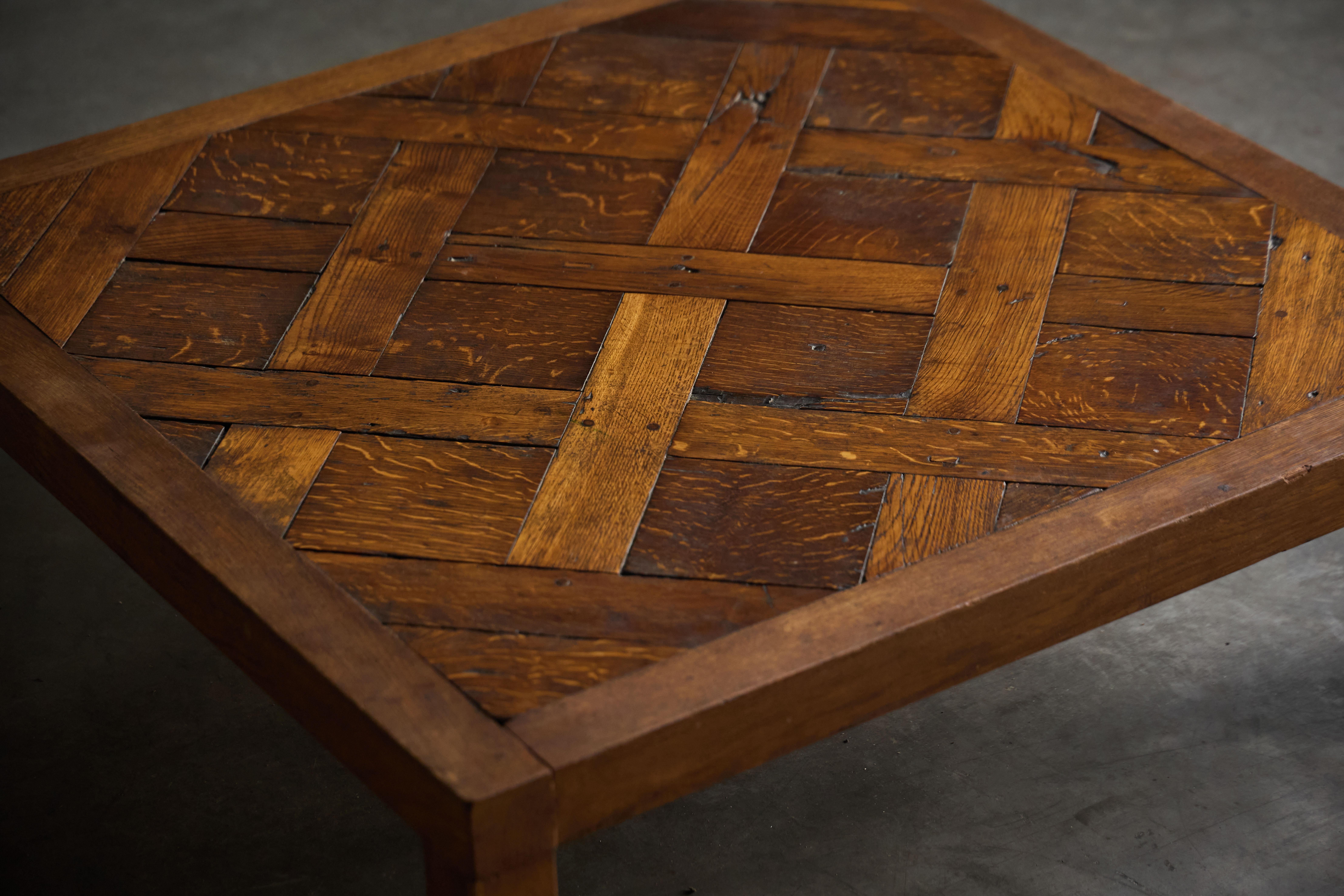 Brutalist Parquet Coffee Table, France, 1970s For Sale 2