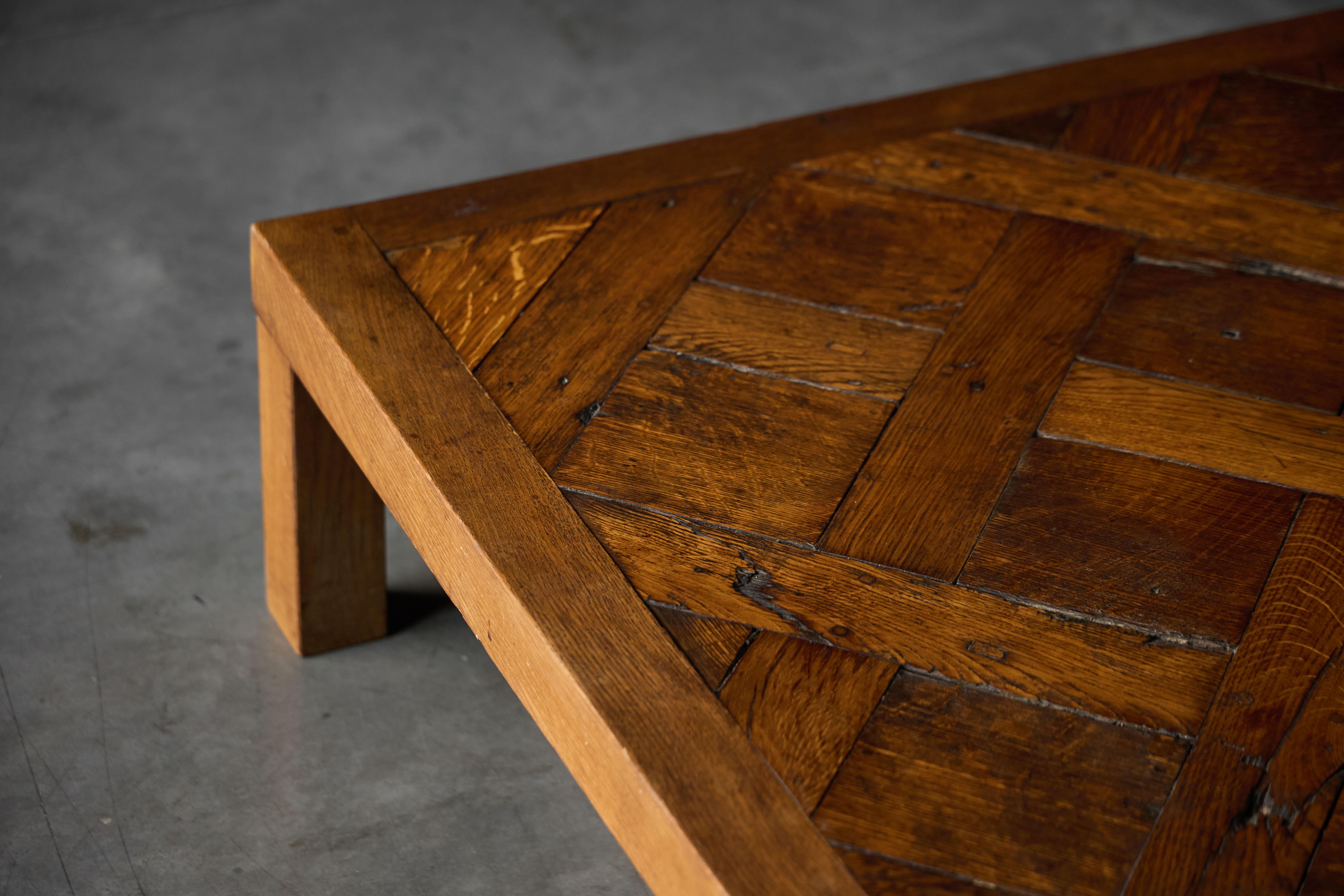 Brutalist Parquet Coffee Table, France, 1970s For Sale 3