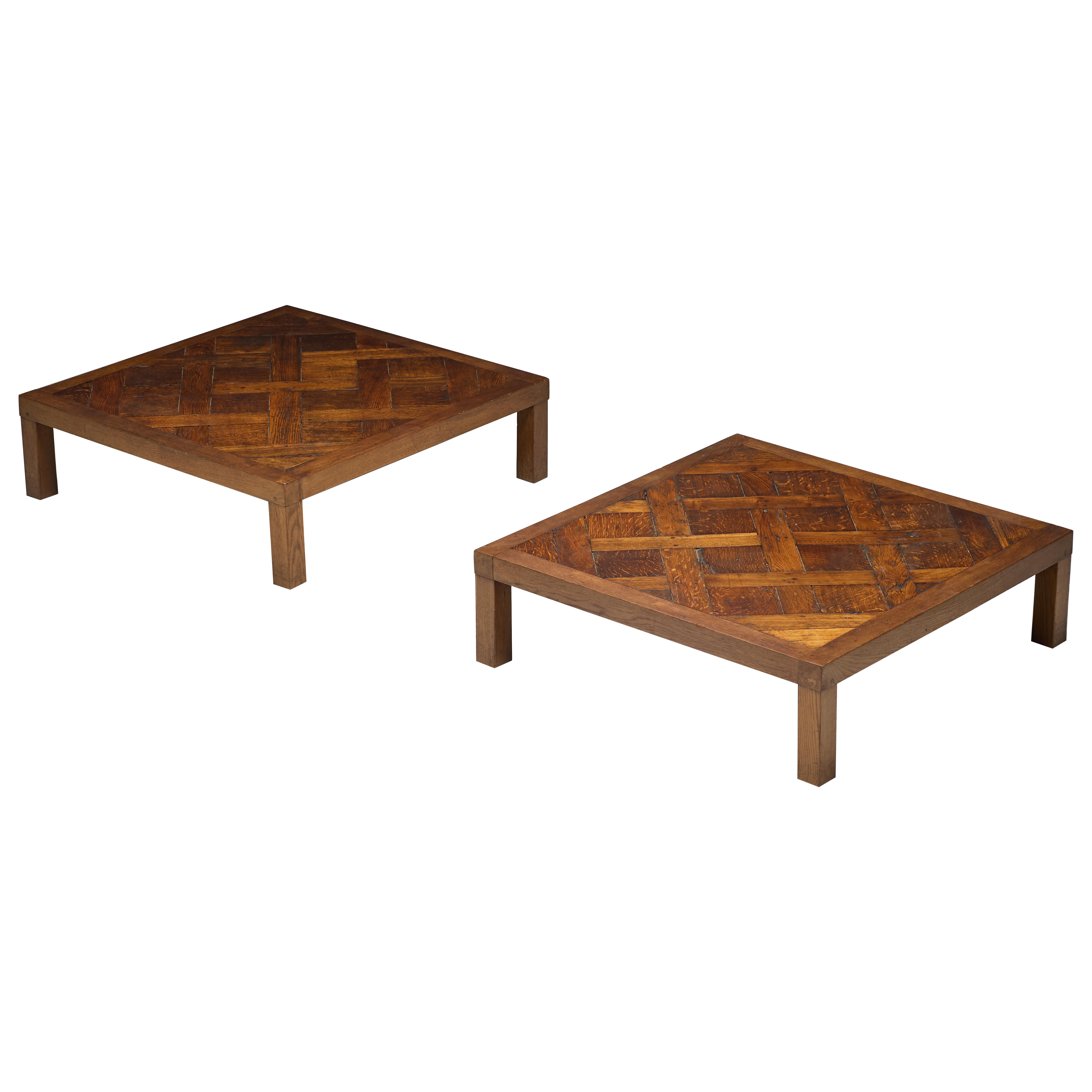 Brutalist Parquet Coffee Table, France, 1970s For Sale
