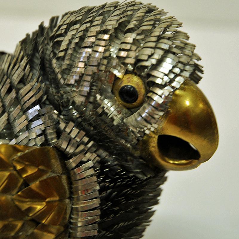 Central American Brutalist vintage Parrot in mixed metal in the style of Sergio Bustamante 1960s