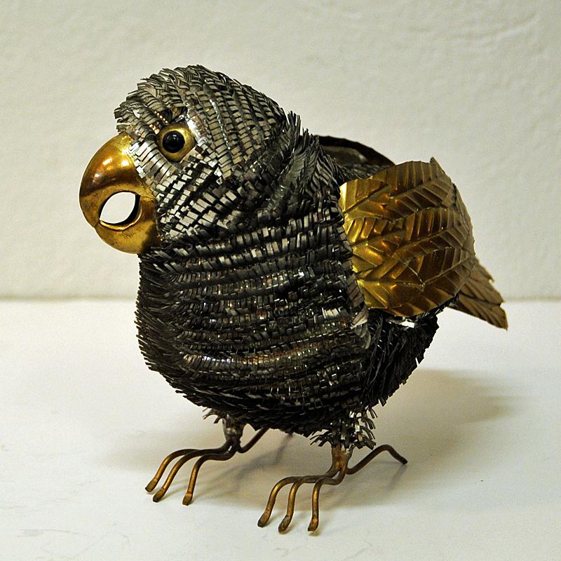 Brutalist vintage Parrot in mixed metal in the style of Sergio Bustamante 1960s In Good Condition In Stockholm, SE