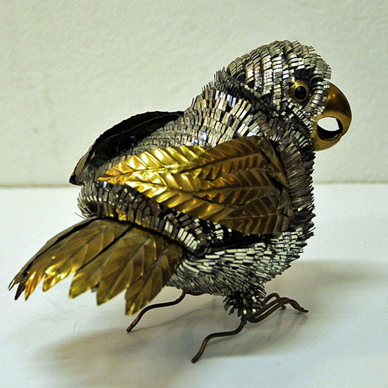 Brutalist vintage Parrot in mixed metal in the style of Sergio Bustamante 1960s 2
