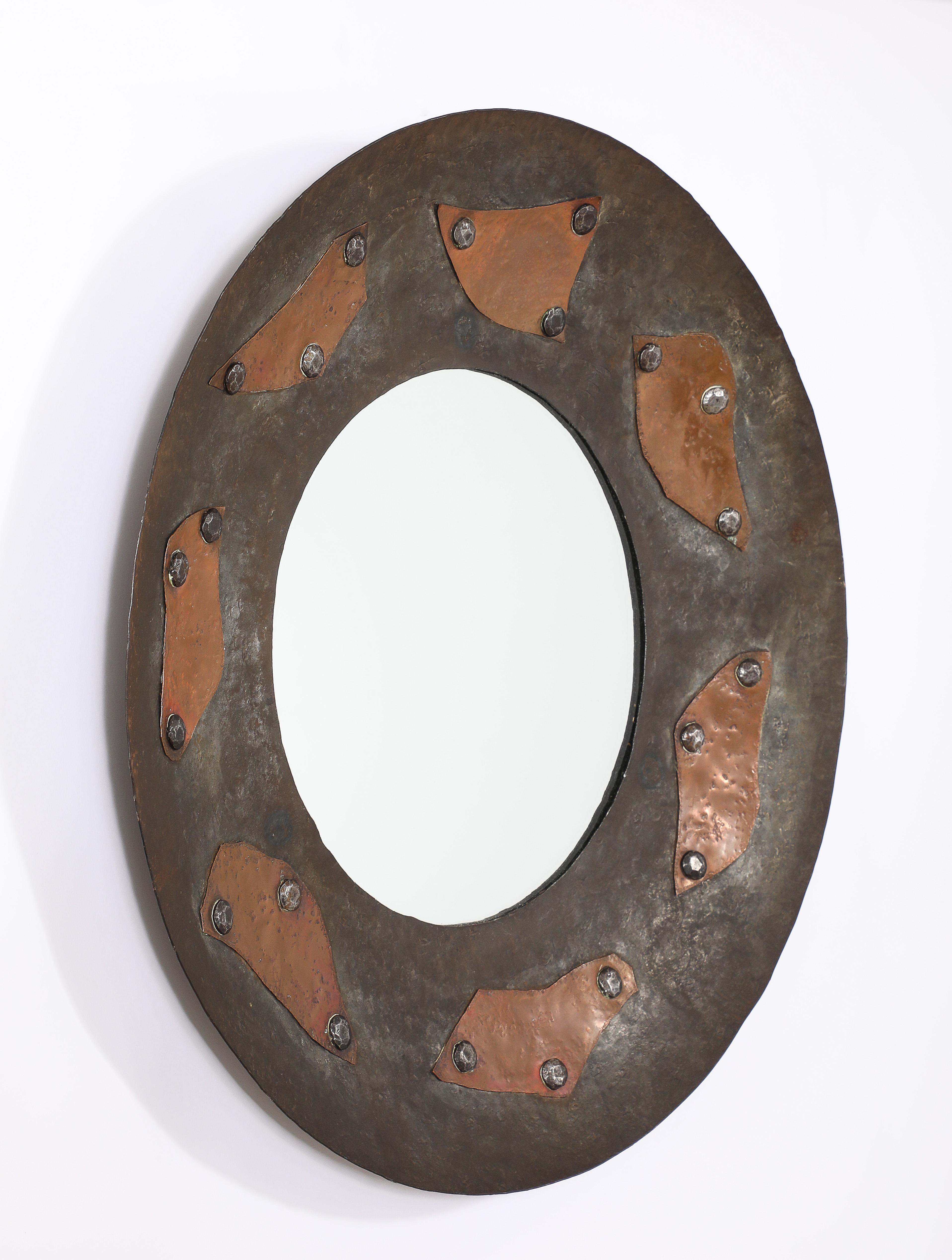 French Brutalist Patchwork Mirror, France 1950's For Sale