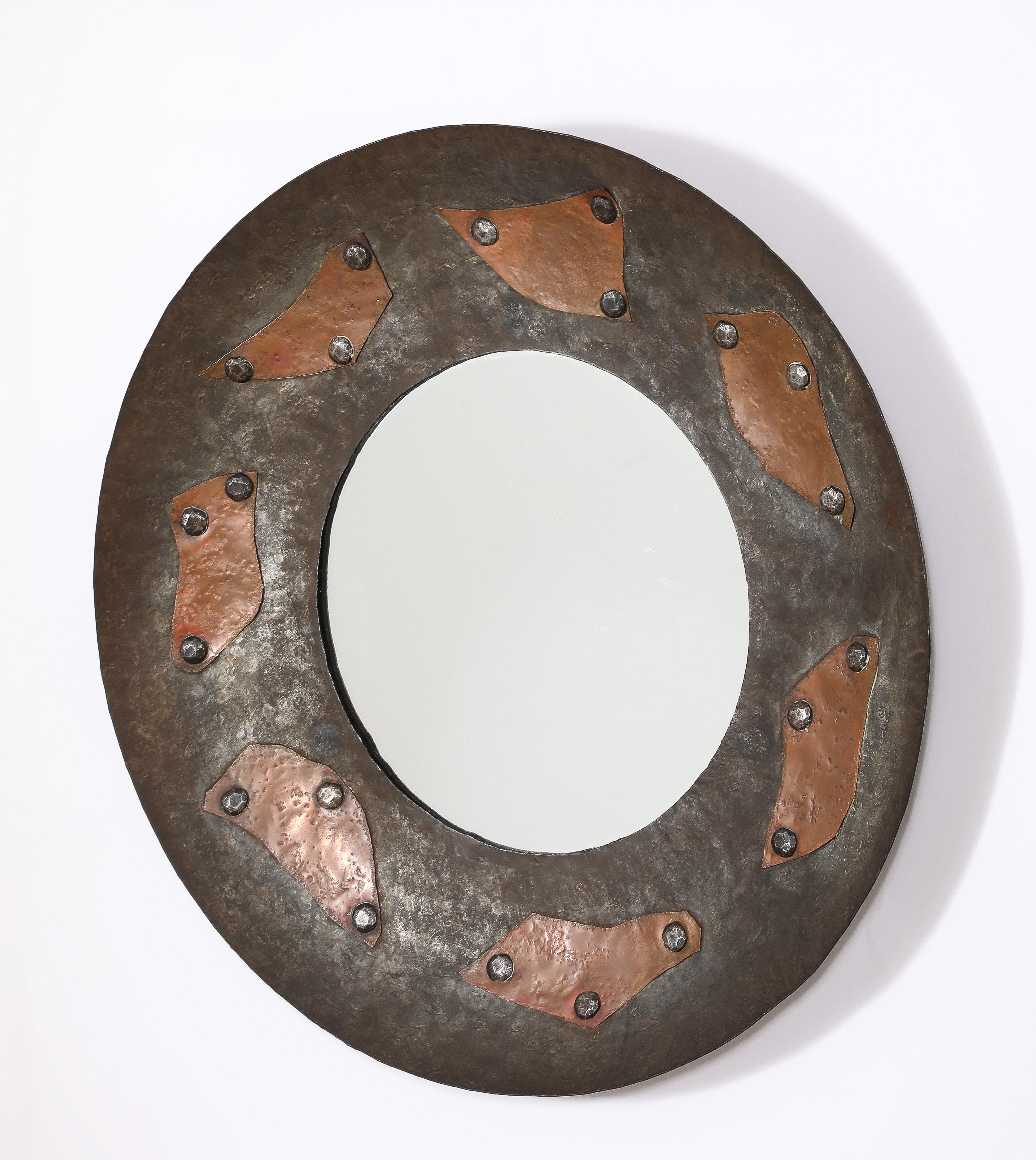 Copper Brutalist Patchwork Mirror, France 1950's For Sale