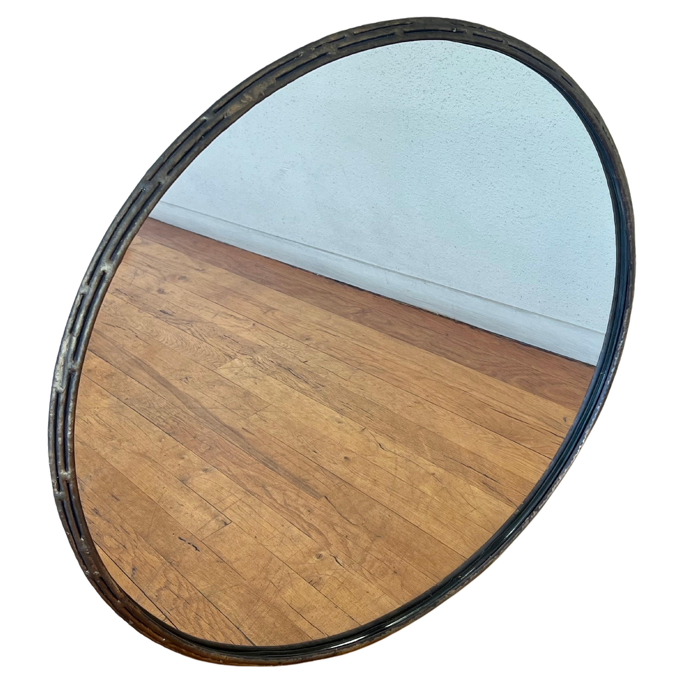 Mid-Century Modern Brutalist Patinated Brass finish Wall Round Mirror For Sale