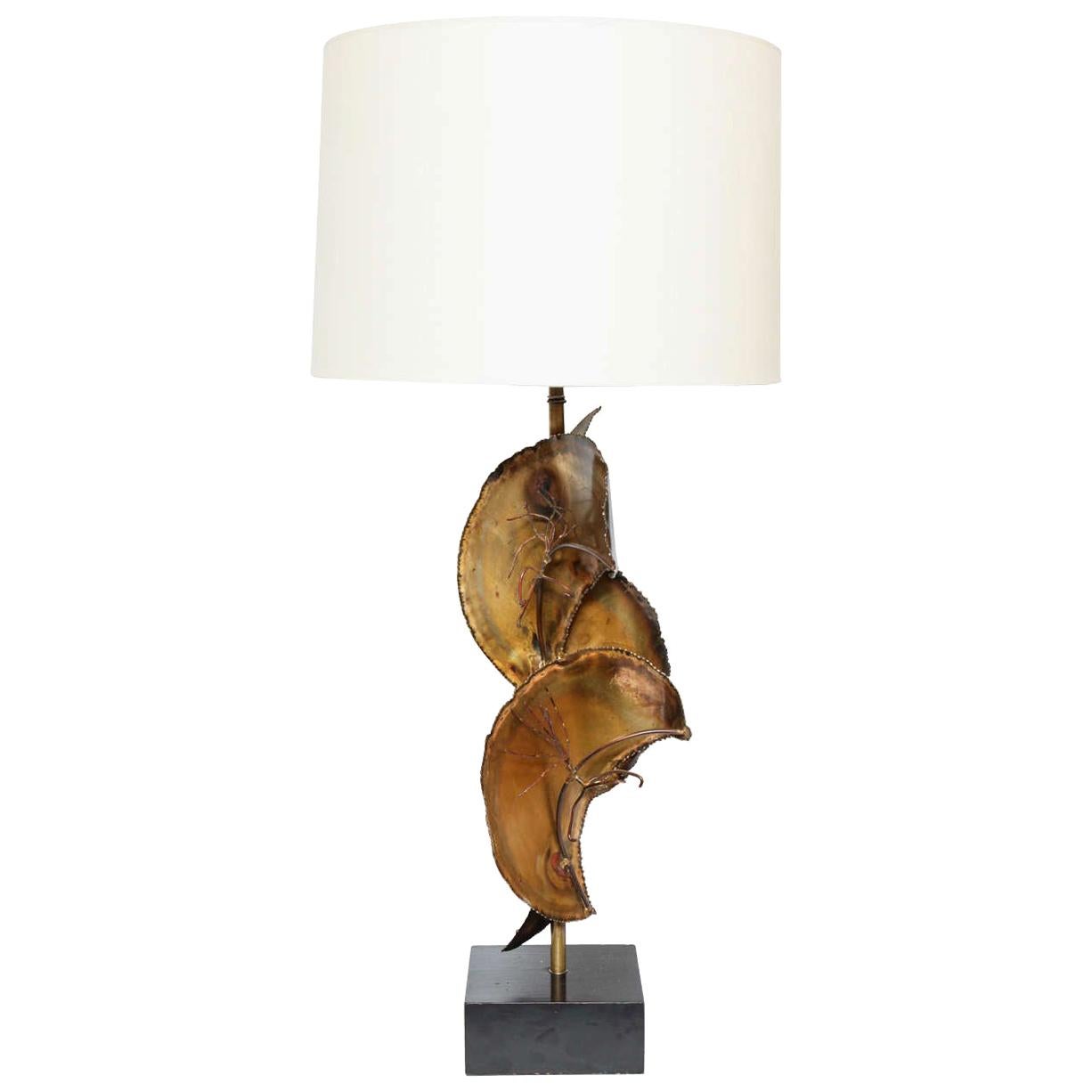 Brutalist Patinated Brass Table Lamp For Sale