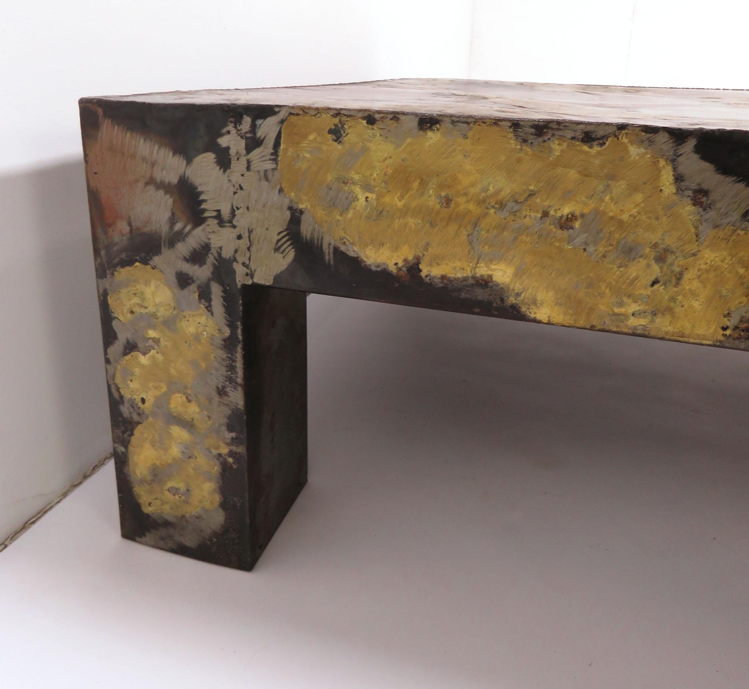 Brutalist Patinated Metal Parsons Style Coffee Table in the Manner of Paul Evans 4