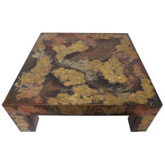 Brutalist Patinated Metal Parsons Style Coffee Table in the Manner of Paul Evans