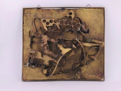 Sculpture murale abstraite brutaliste en bronze massif patiné