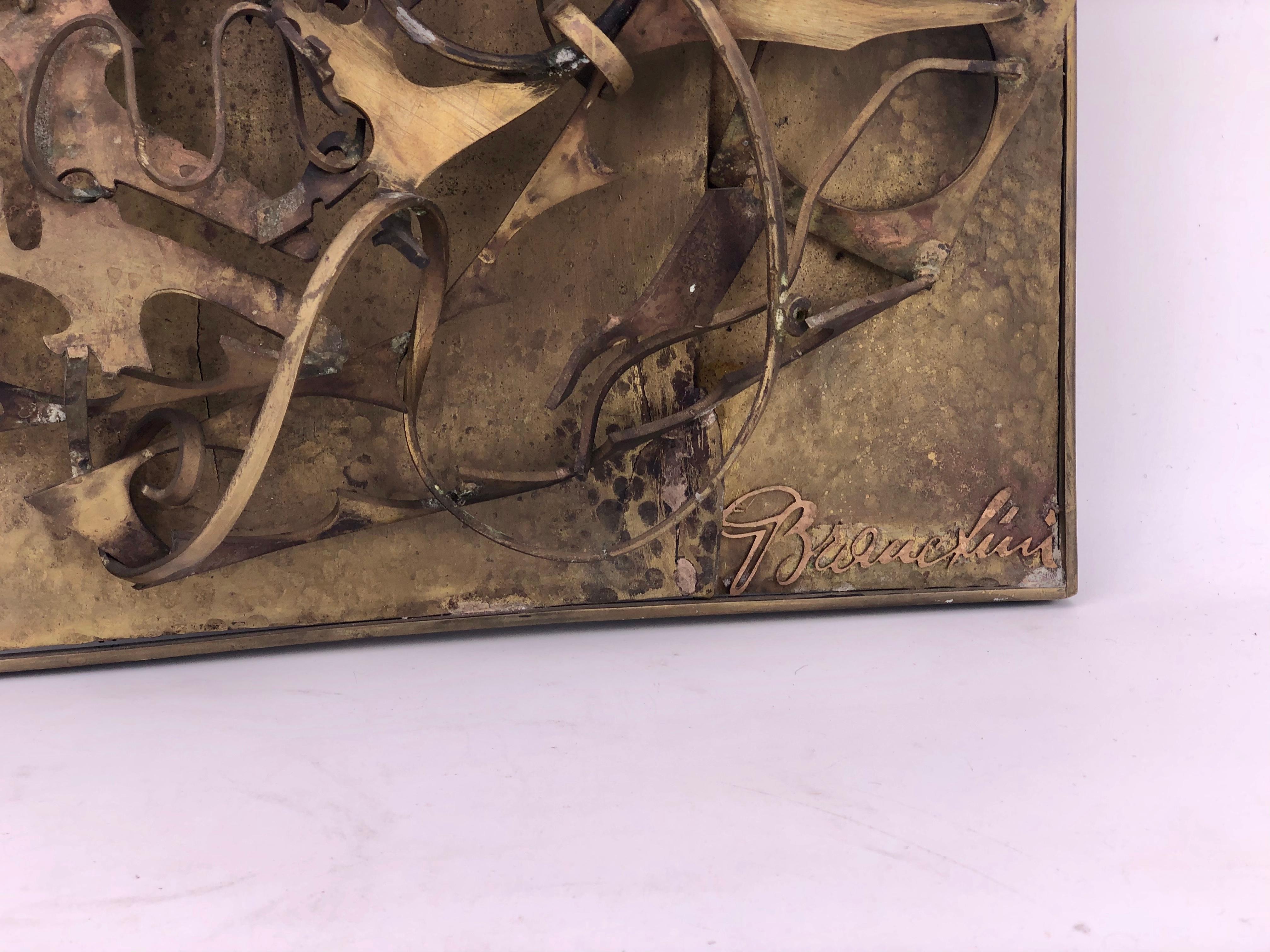 Italian Brutalist Patinated Solid Bronze Abstract Wall Sculpture For Sale